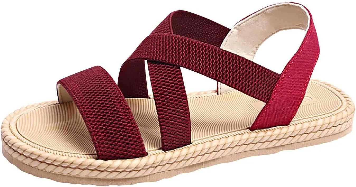 Womens Comfortable Flat Sandals Dressy Daily Sandals Summer Beach Open Toe Shoes Ankle Strap Footwear for Teen Girls