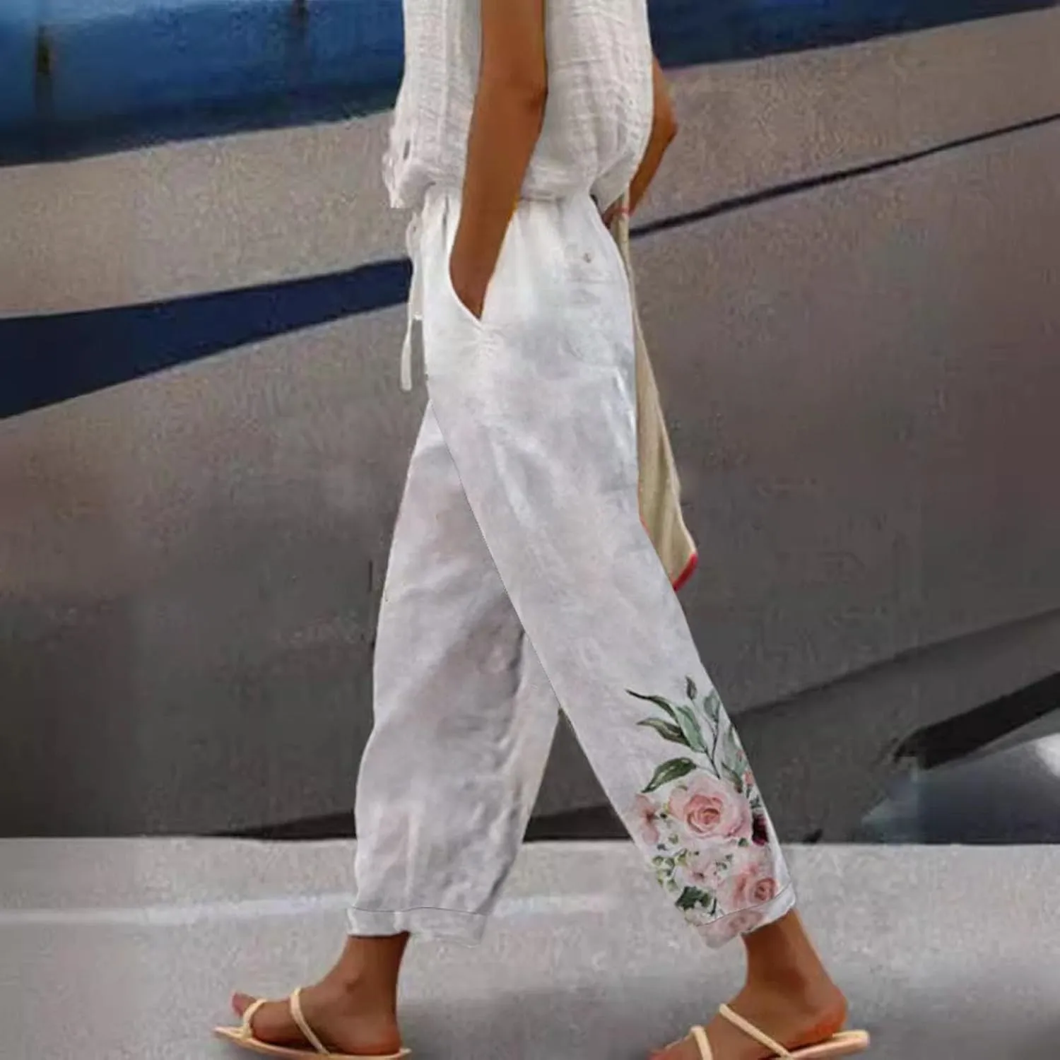 Women's Cotton Linen Pants Drawstring Pants Linen Pants for Women Summer Pants Wide Leg Linen Pants for Spring Pants