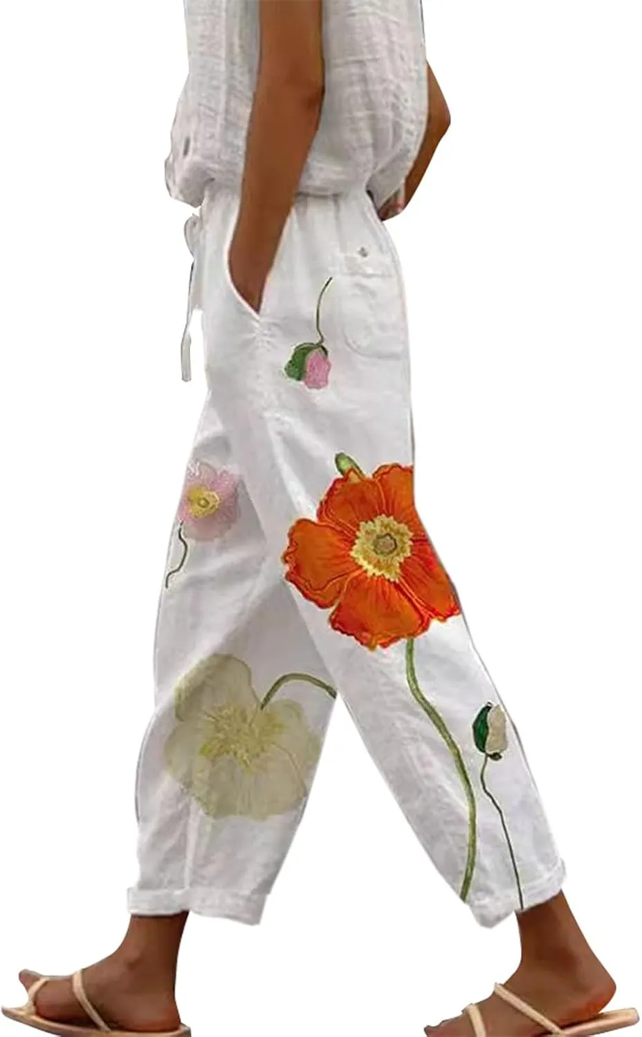 Women's Cotton Linen Pants Drawstring Pants Linen Pants for Women Summer Pants Wide Leg Linen Pants for Spring Pants