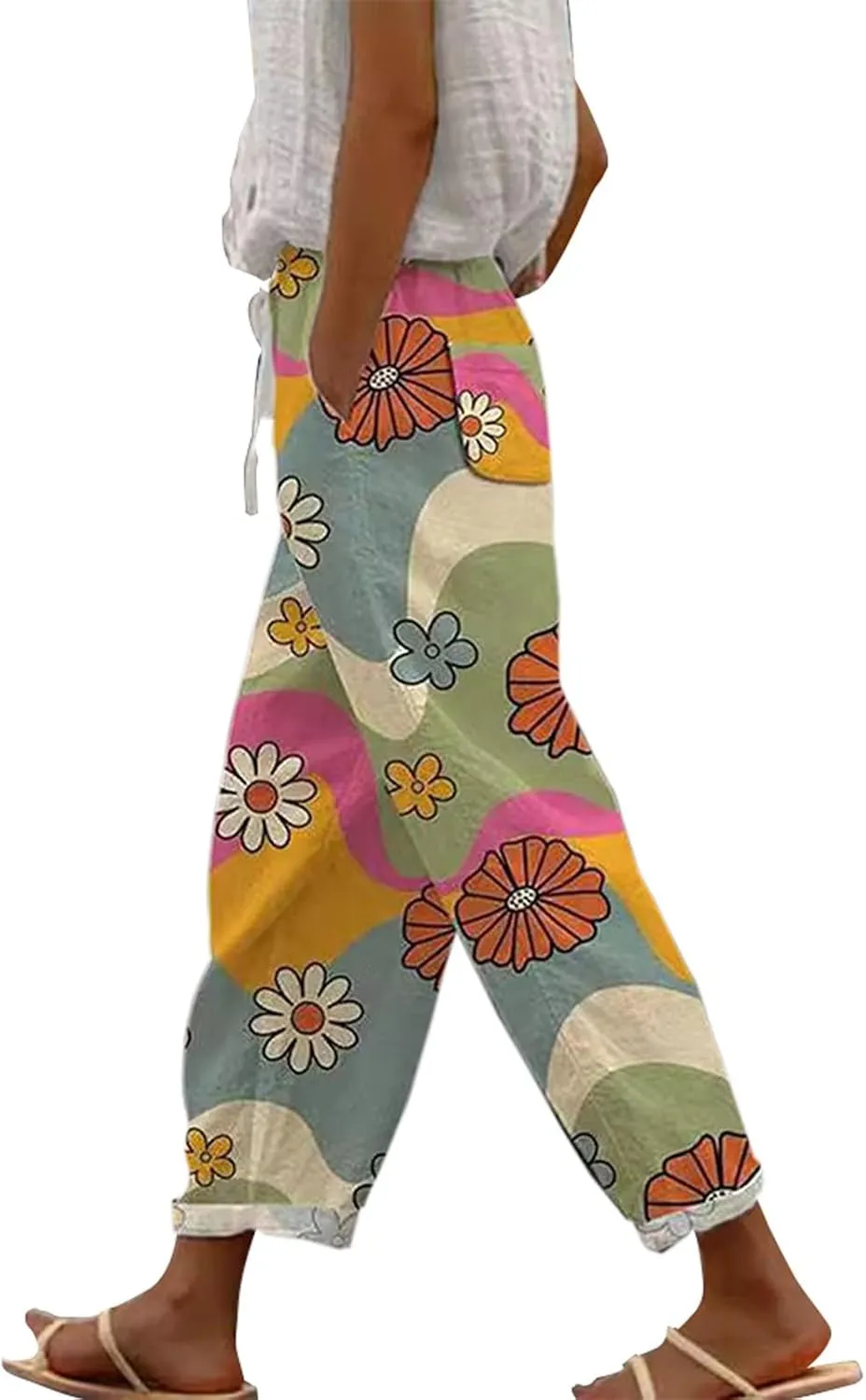 Women's Cotton Linen Pants Drawstring Pants Linen Pants for Women Summer Pants Wide Leg Linen Pants for Spring Pants