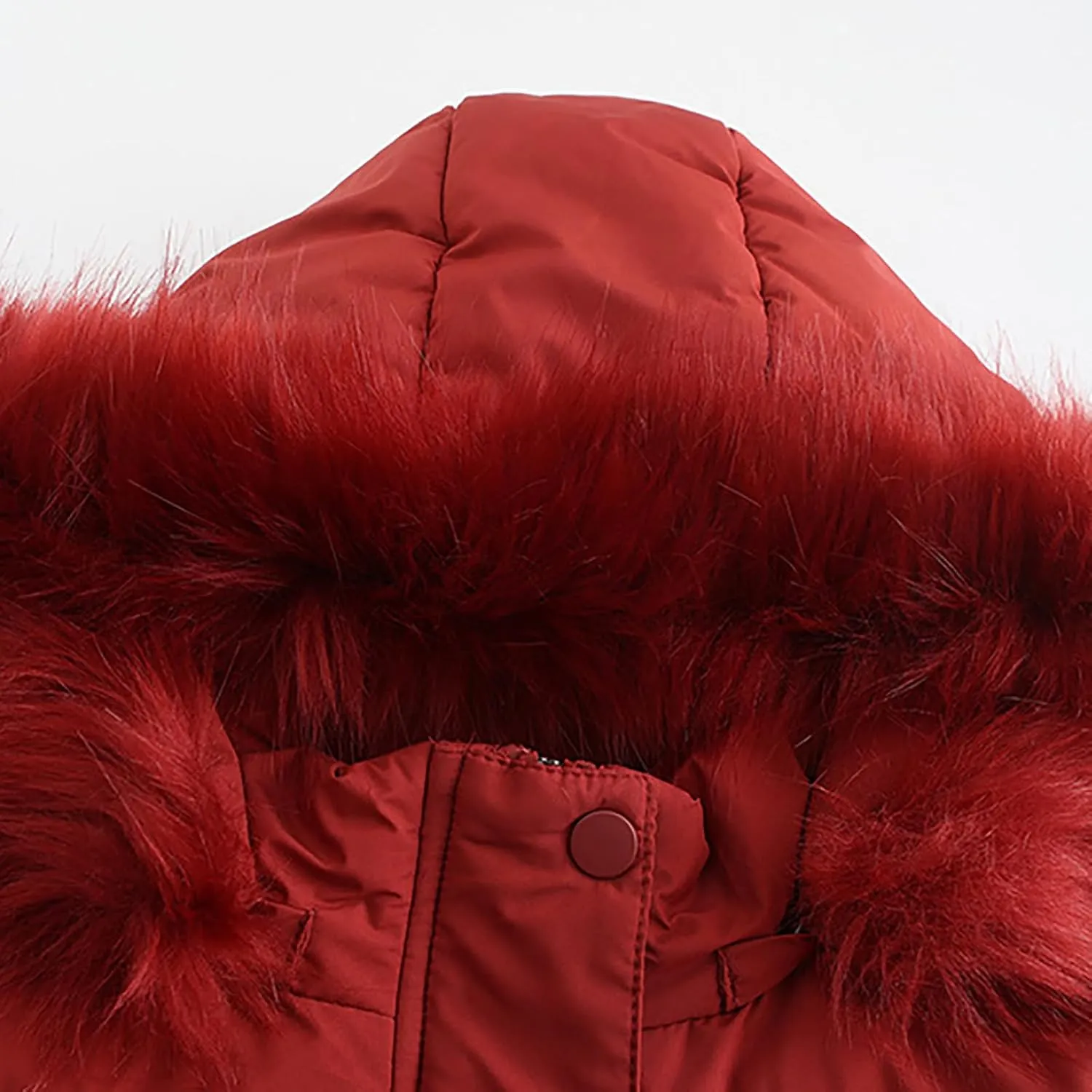 Women's Crop Puffer Jacket Warm Thickened Zip Up Down Jacket Quilted Parkas Faux Fur Removable Hood Outerwear Pockets