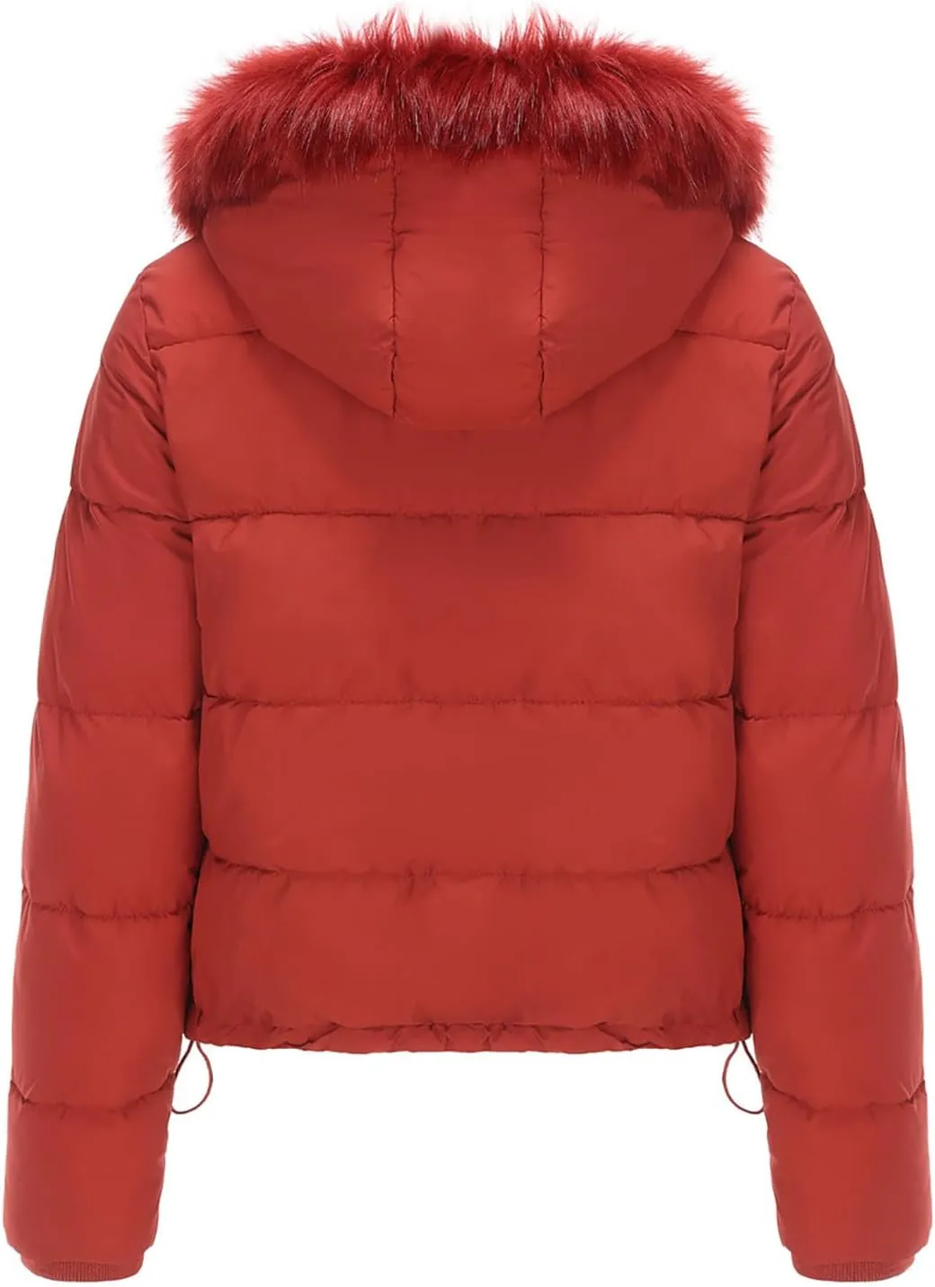 Women's Crop Puffer Jacket Warm Thickened Zip Up Down Jacket Quilted Parkas Faux Fur Removable Hood Outerwear Pockets