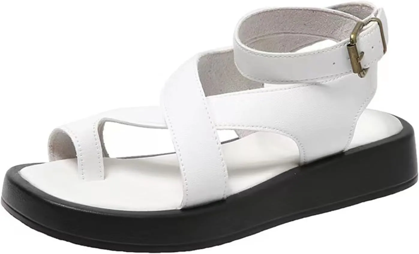 Women's Entry Ankle Wrap Footbed Sandals Fashion Crisscross Straps Ankle Buckle Sandals, Summer Casual Platform Beach Roman Sandal Comfortable Walking Sandal