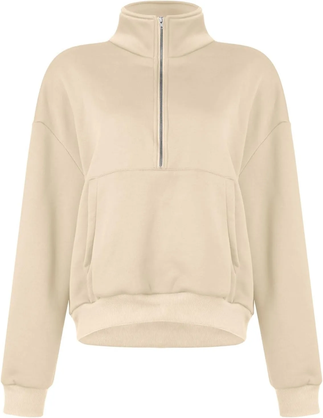 Women's Half Zip Oversized Sweatshirts Long Sleeve Trendy Cropped Pullover Workout Warm Tops with Pockets