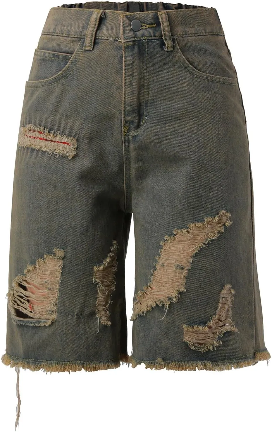 Women's Knee Length Baggy Denim Shorts Distressed Ripped Straight Wide Leg Jean Shorts Alt Clothes Women Designer
