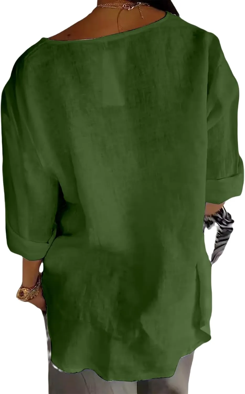 Women's Linen Shirt Casual Button V Neck Long Sleeve Shirts Breathable Lightweight Summer T Shirts Solid Blouses Tops
