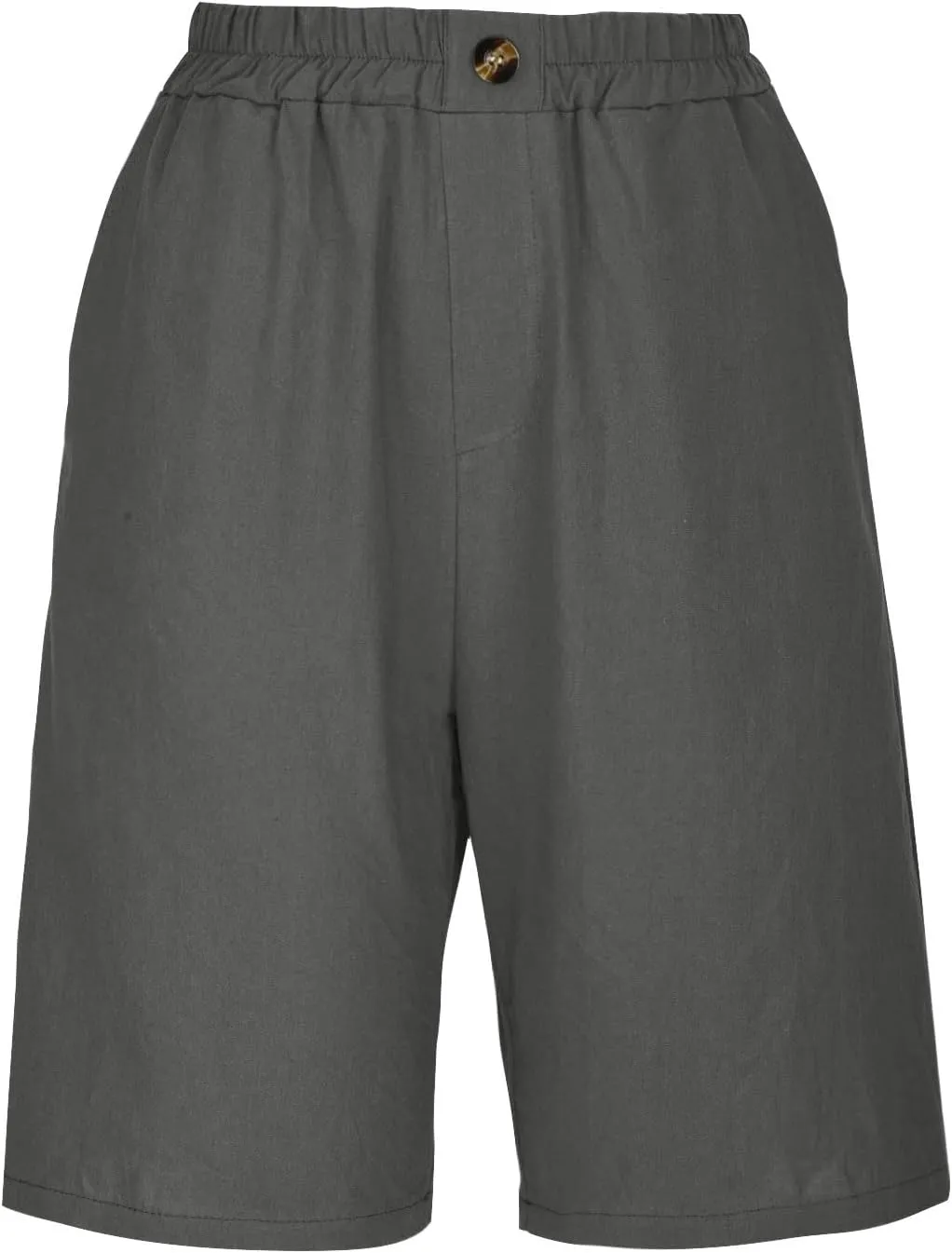 Women's Linen Shorts Elastic Waist Exercise Shorts Casual Knee Length Shorts Trendy Beach Shorts Wide Leg Shorts