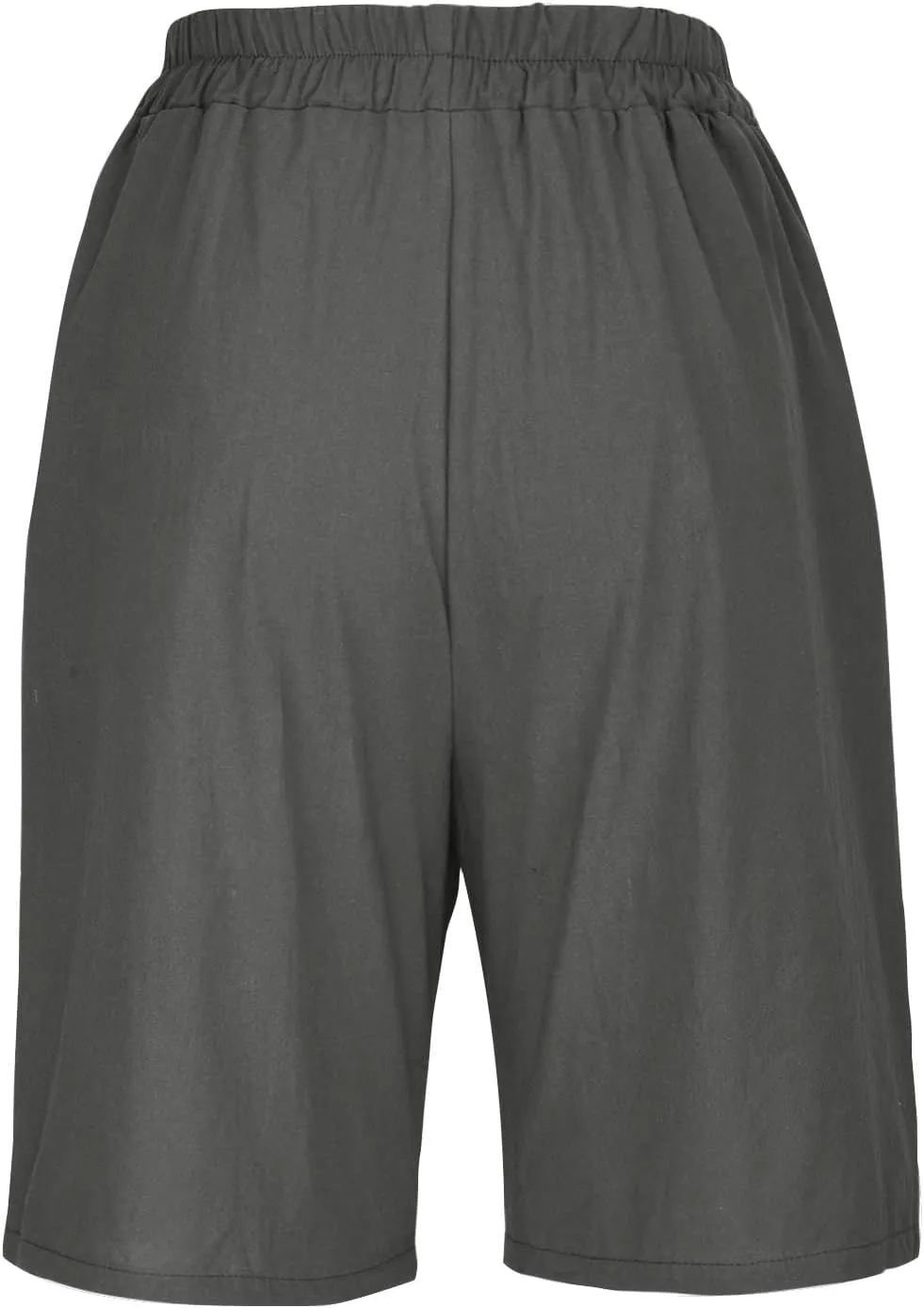 Women's Linen Shorts Elastic Waist Exercise Shorts Casual Knee Length Shorts Trendy Beach Shorts Wide Leg Shorts