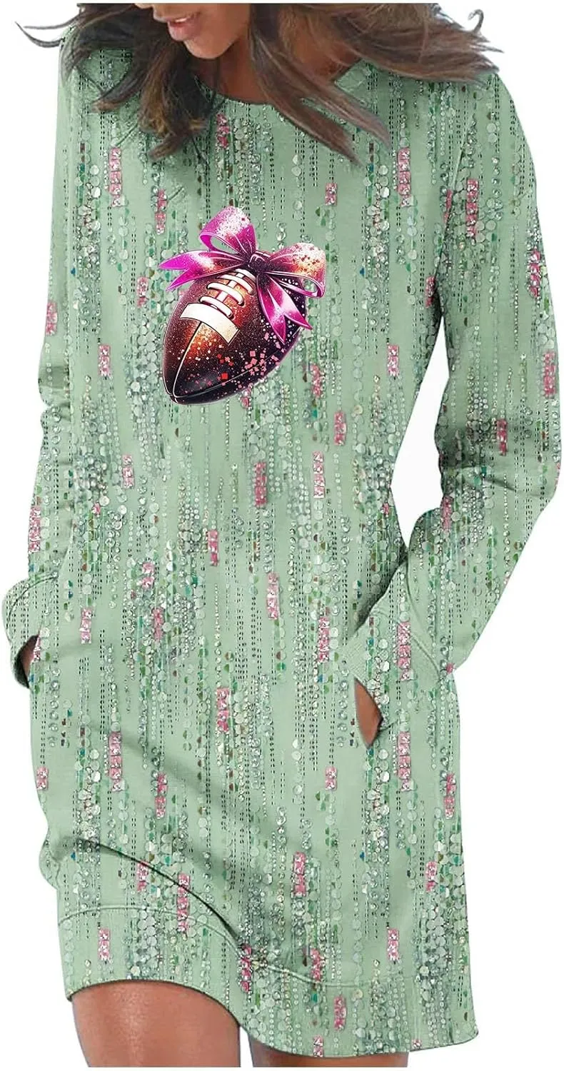 Women's Long Sleeve Fall Dresses 2024 Crewneck Casual Dress Fashion Floral Midi Dress Shift Dress