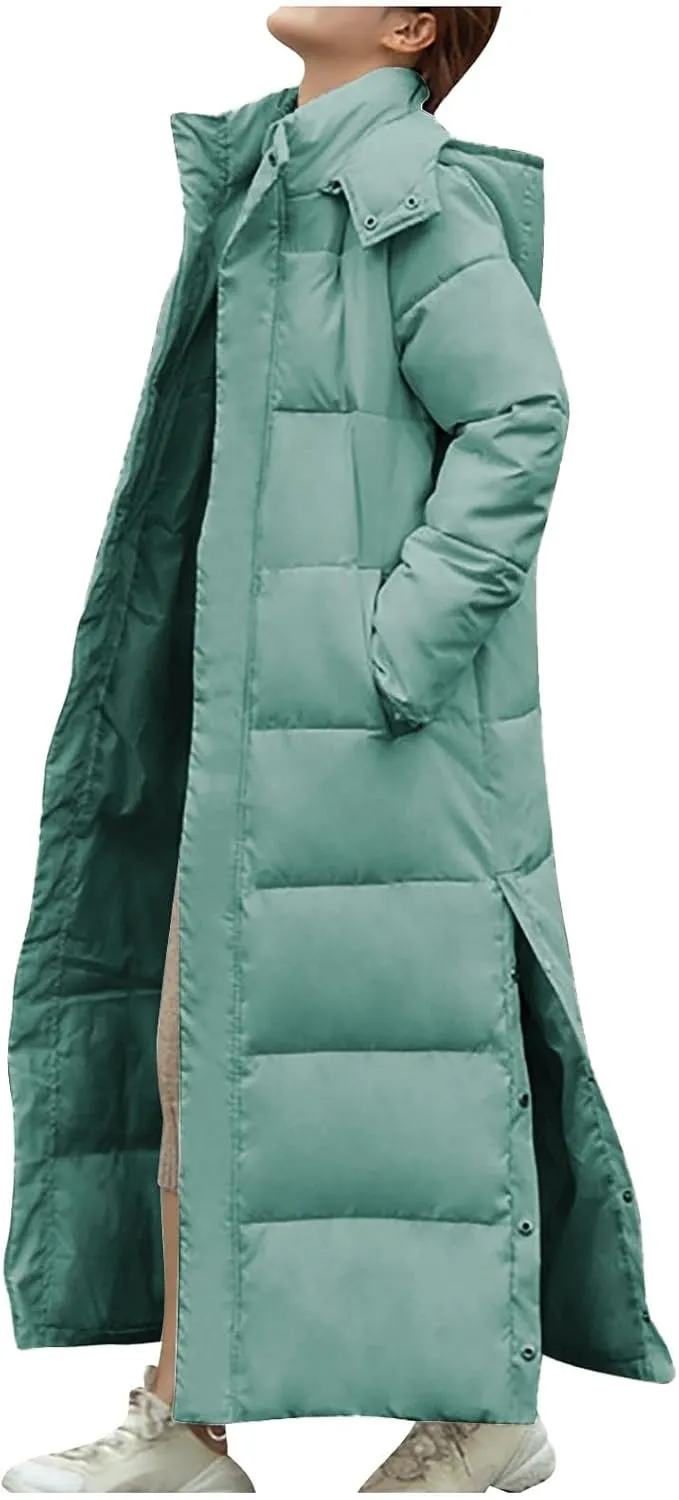 Womens Long Winter Coat Heavyweight Quilted Jacket Warm Puffer Overcoats Thicken Down Jackets Casual Zip Up Outwear