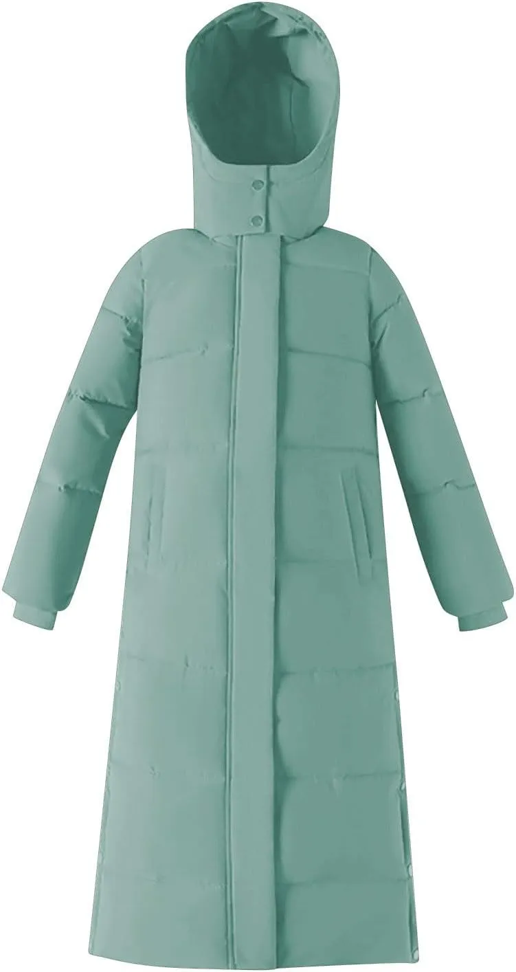 Womens Long Winter Coat Heavyweight Quilted Jacket Warm Puffer Overcoats Thicken Down Jackets Casual Zip Up Outwear