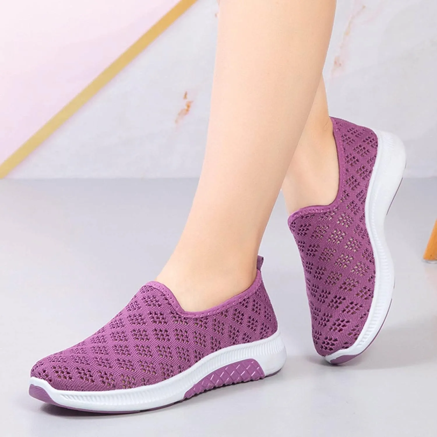 Womens Non Slip Slip On Sneakers Casual Walking Shoes Lightweight Canvas Comfortable Flats Elastic Loafers