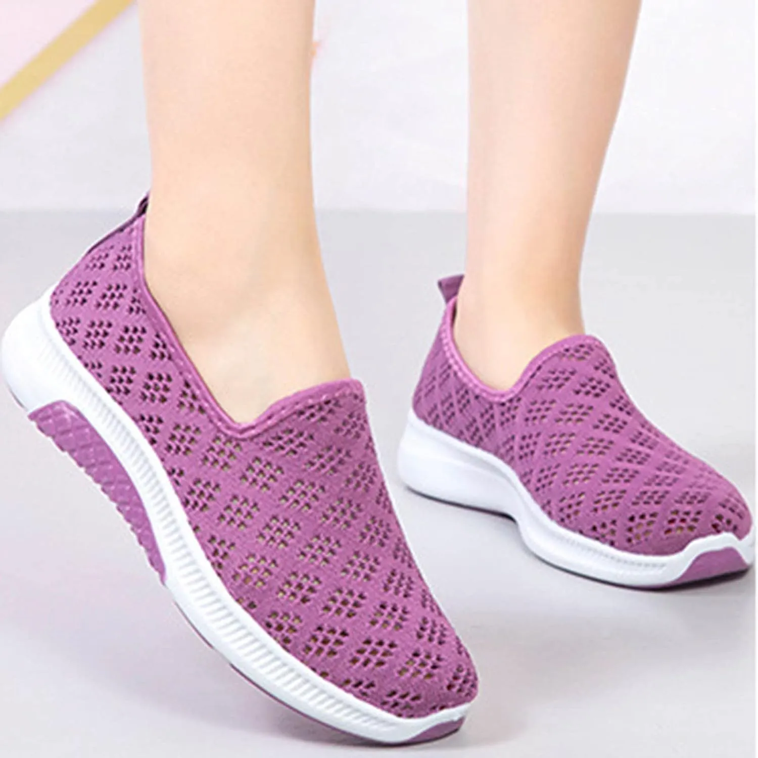 Womens Non Slip Slip On Sneakers Casual Walking Shoes Lightweight Canvas Comfortable Flats Elastic Loafers