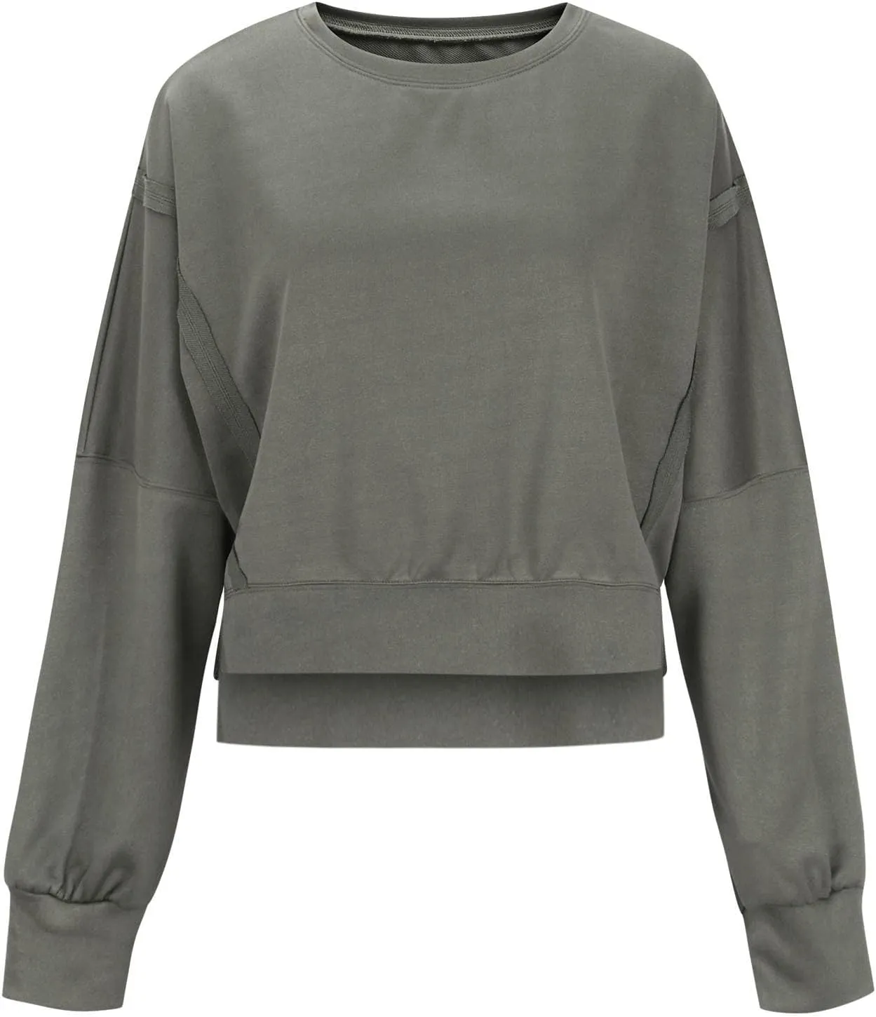 Womens Oversized Sweatshirts Trendy, Cropped Crew Neck Sweatshirts Exposed Seam Loose Tunic Tops Fall Clothes 2025