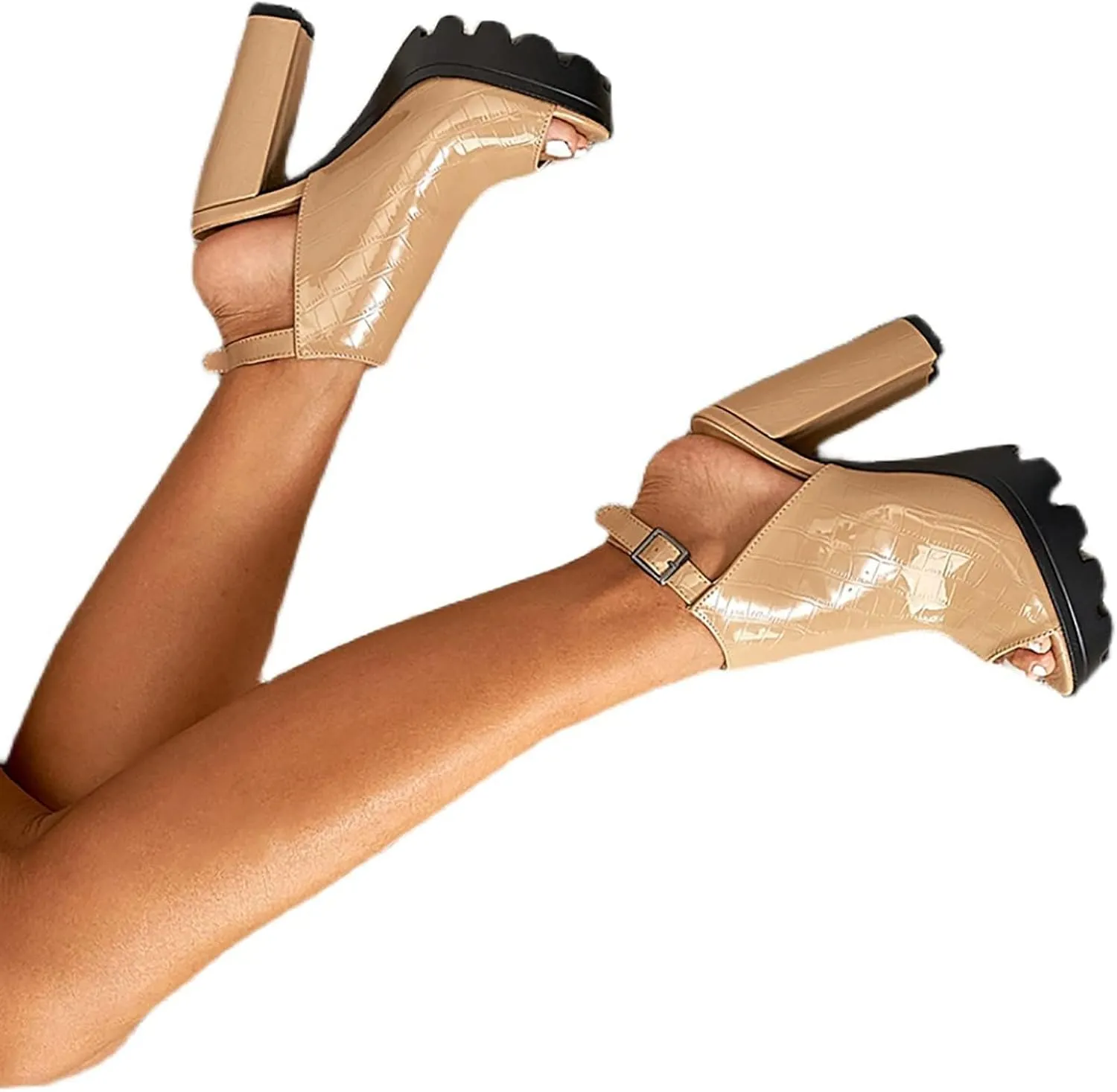Women's Platform Open-toe Ankle Strap Sandals Hollowed out High-heeled Bootie Leather Texture Party Dress Wedding Sandals