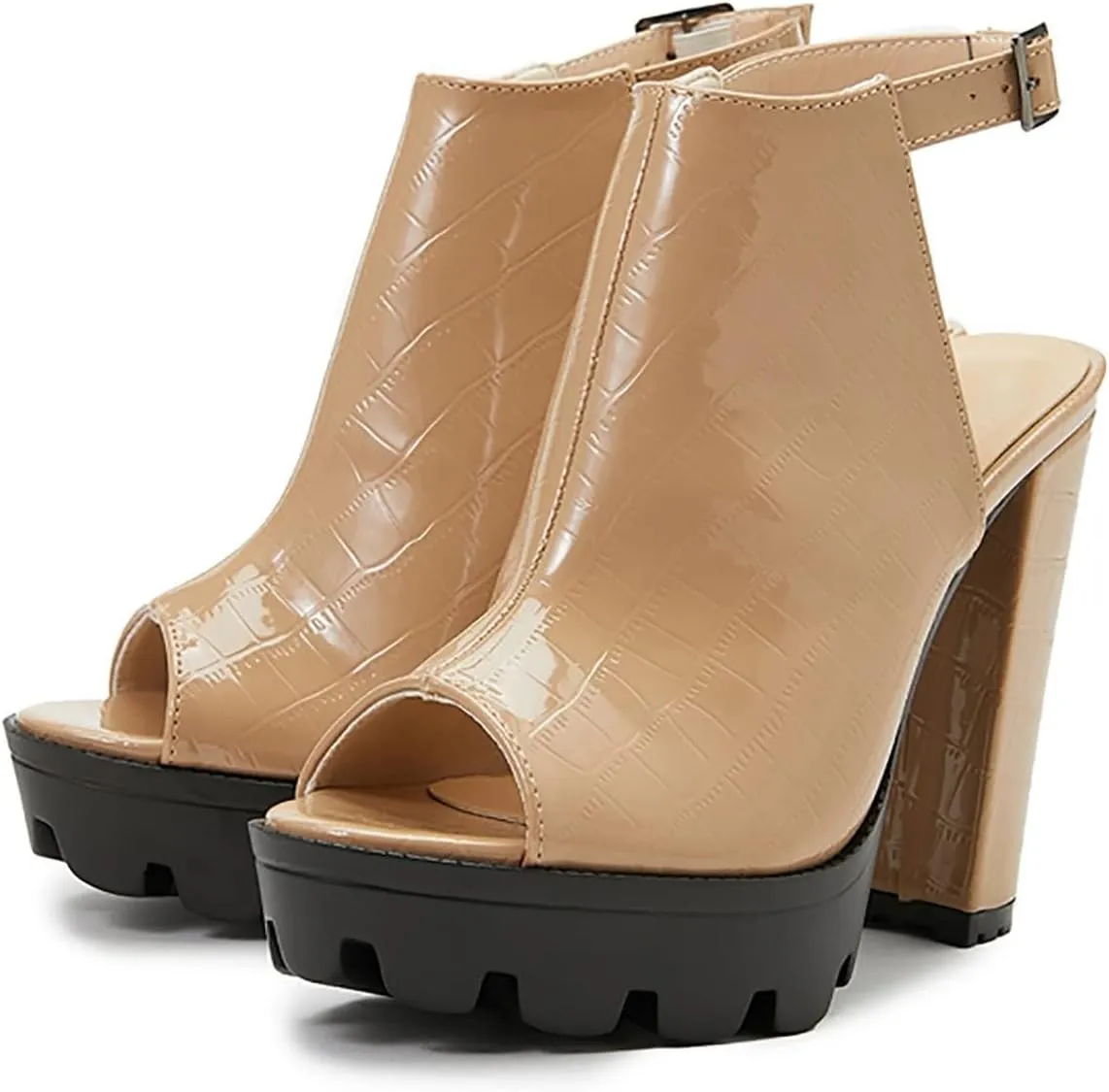 Women's Platform Open-toe Ankle Strap Sandals Hollowed out High-heeled Bootie Leather Texture Party Dress Wedding Sandals