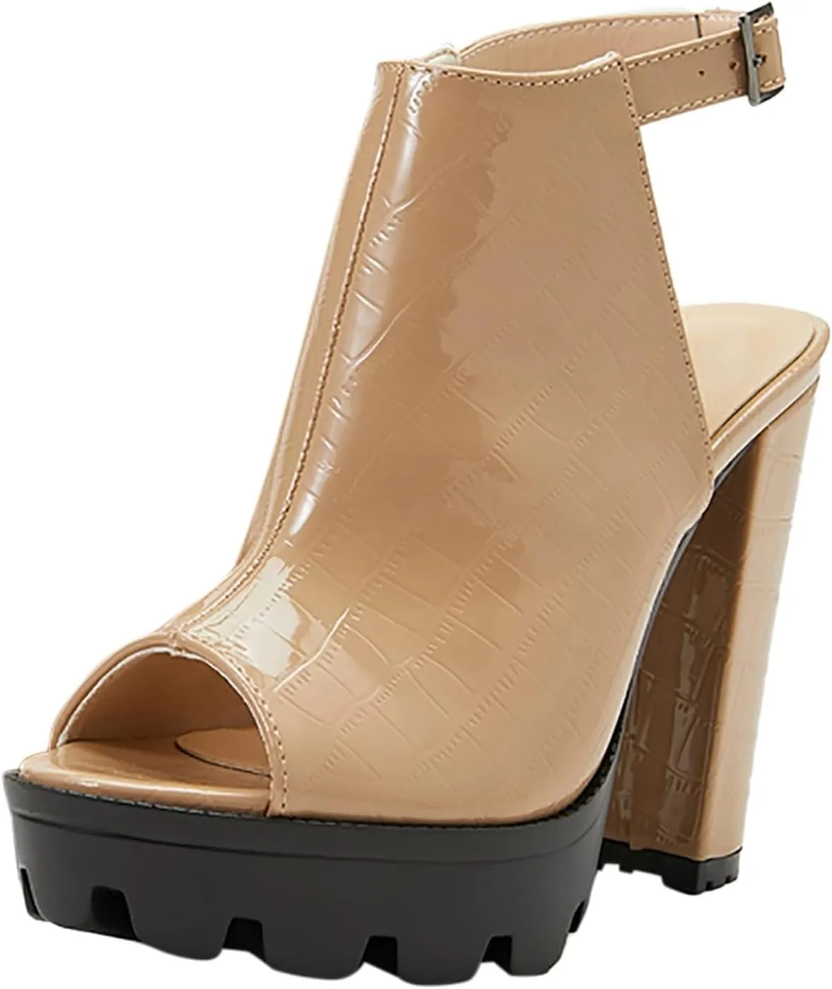 Women's Platform Open-toe Ankle Strap Sandals Hollowed out High-heeled Bootie Leather Texture Party Dress Wedding Sandals