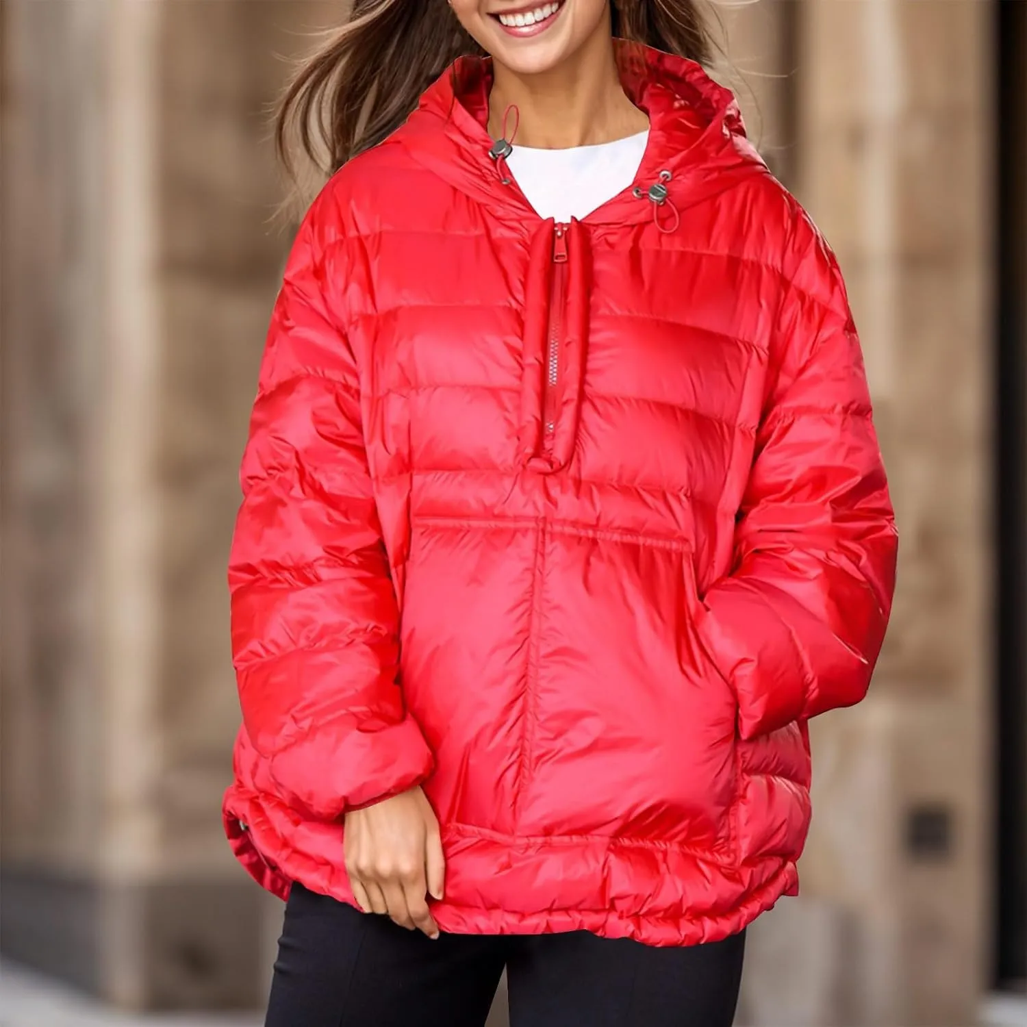 Women's Puffer Coat Casual Ultra Light Zip Up Warm Winter Down Jacket Hooded Loose Fit Quilted Jackets with Pockets