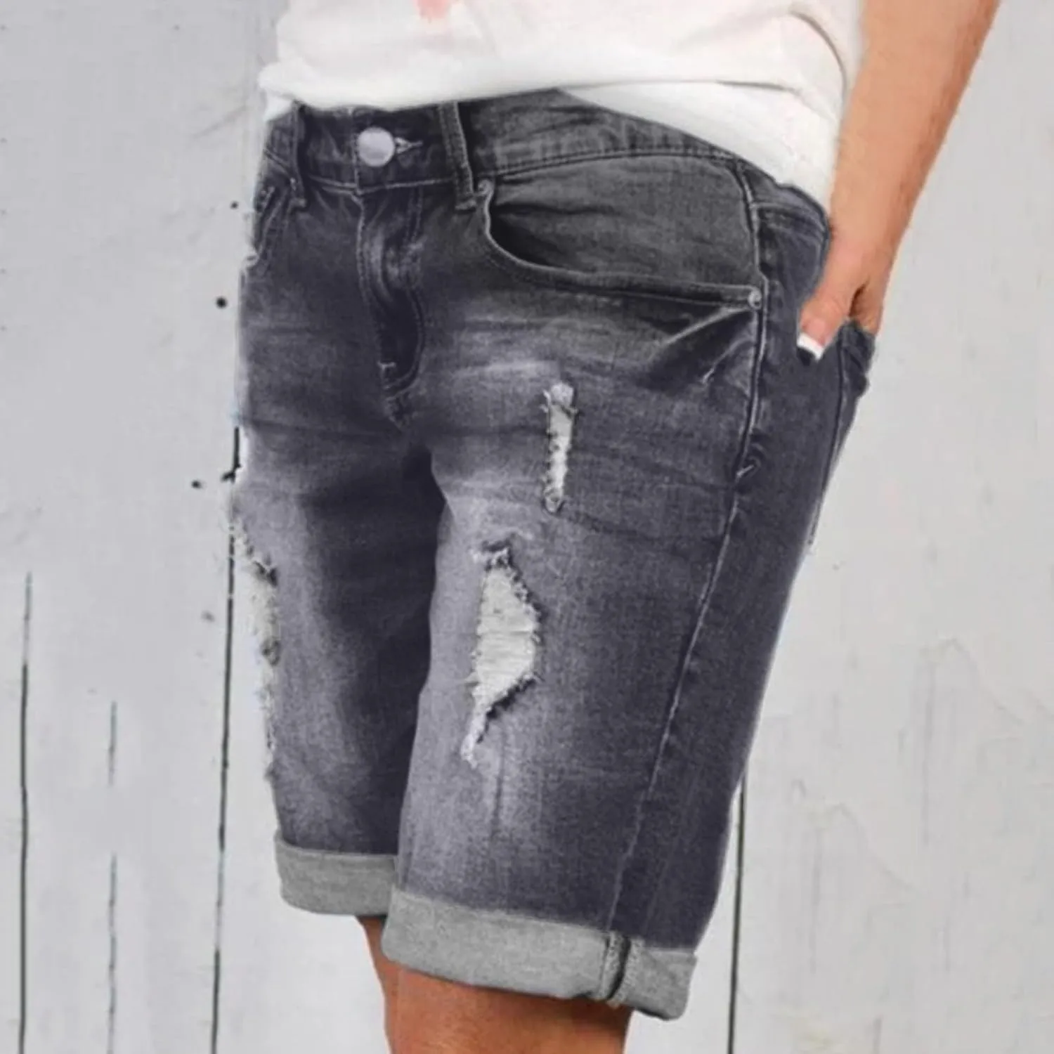 Womens Ripped Denim Shorts Distressed Bermuda Jeans Shorts Rolled Hem High Waisted Jean Shorts Casual Shorts Y2K Mini Jeans