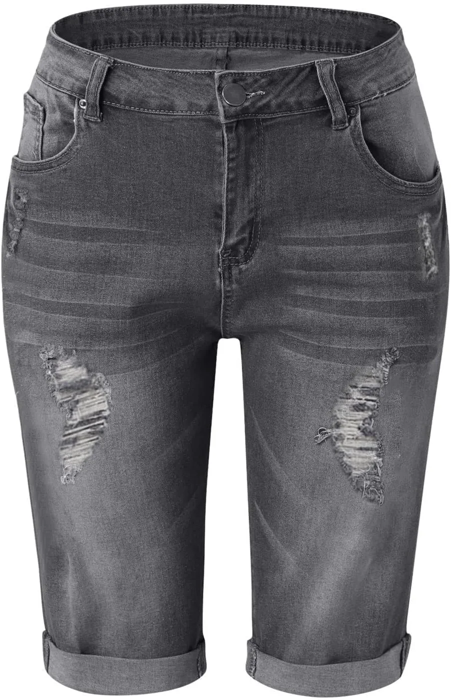 Womens Ripped Denim Shorts Distressed Bermuda Jeans Shorts Rolled Hem High Waisted Jean Shorts Casual Shorts Y2K Mini Jeans