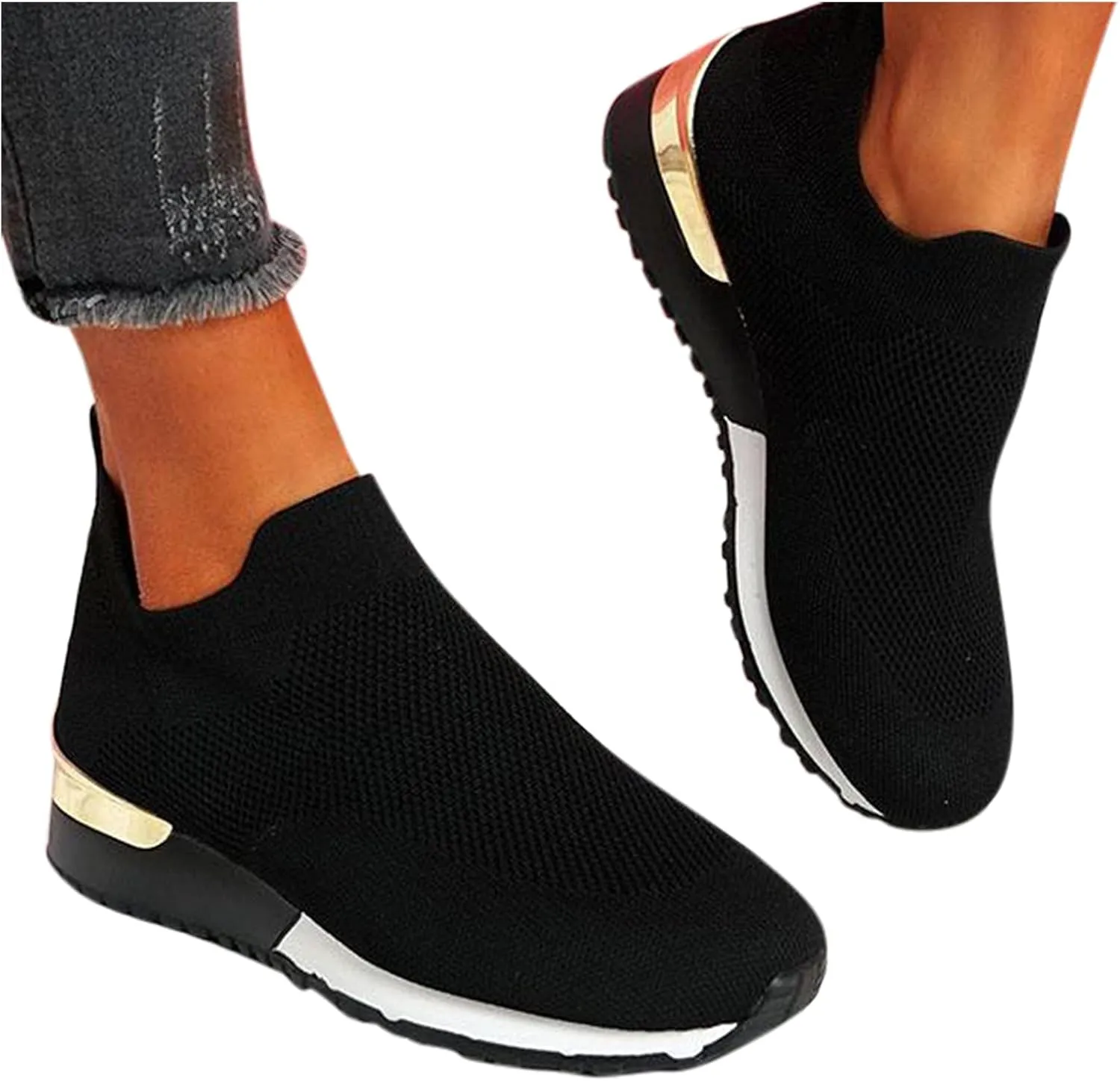 Womens Running Shoes Slip-on Walking Sneakers Walking Shoes Women Arch Support Black Casual Shoes Black Platform Sneaker Steel Toe Tennis Shoe Casual Loafers