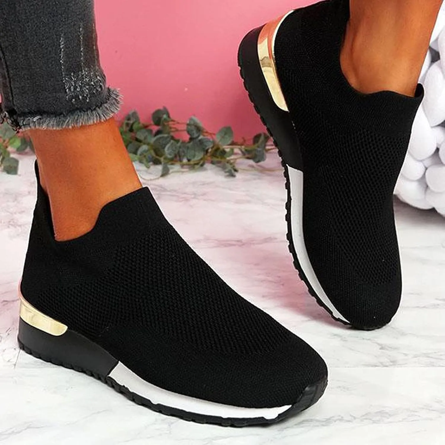 Womens Running Shoes Slip-on Walking Sneakers Walking Shoes Women Arch Support Black Casual Shoes Black Platform Sneaker Steel Toe Tennis Shoe Casual Loafers
