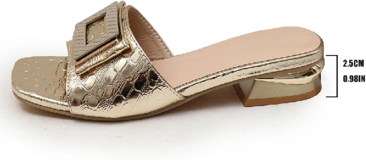 Women's Sandals Comfortable Low Chunky Heels Open Toe Flats Slide Sandals for Dressy Casual Daily Walking Wear Shoes