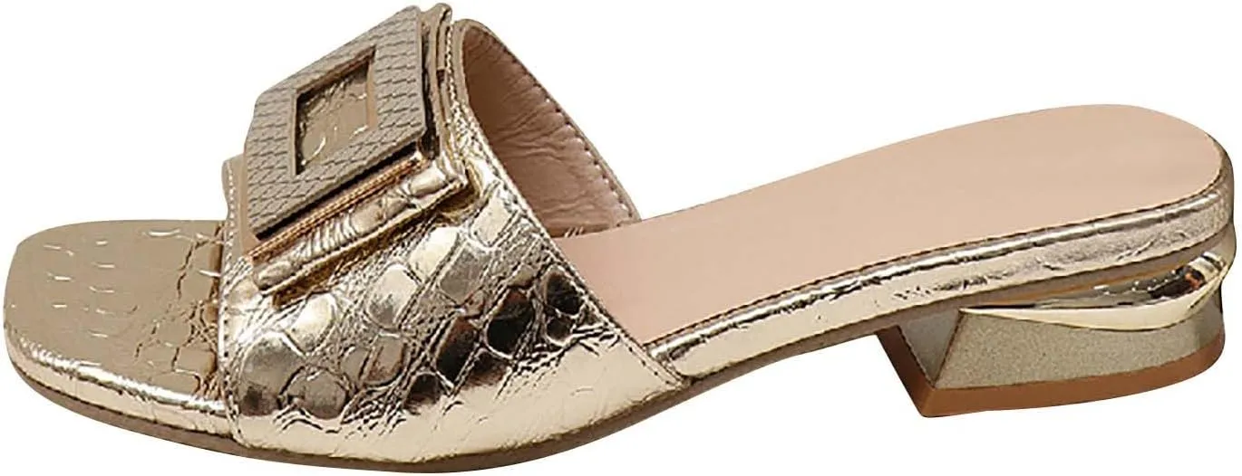 Women's Sandals Comfortable Low Chunky Heels Open Toe Flats Slide Sandals for Dressy Casual Daily Walking Wear Shoes