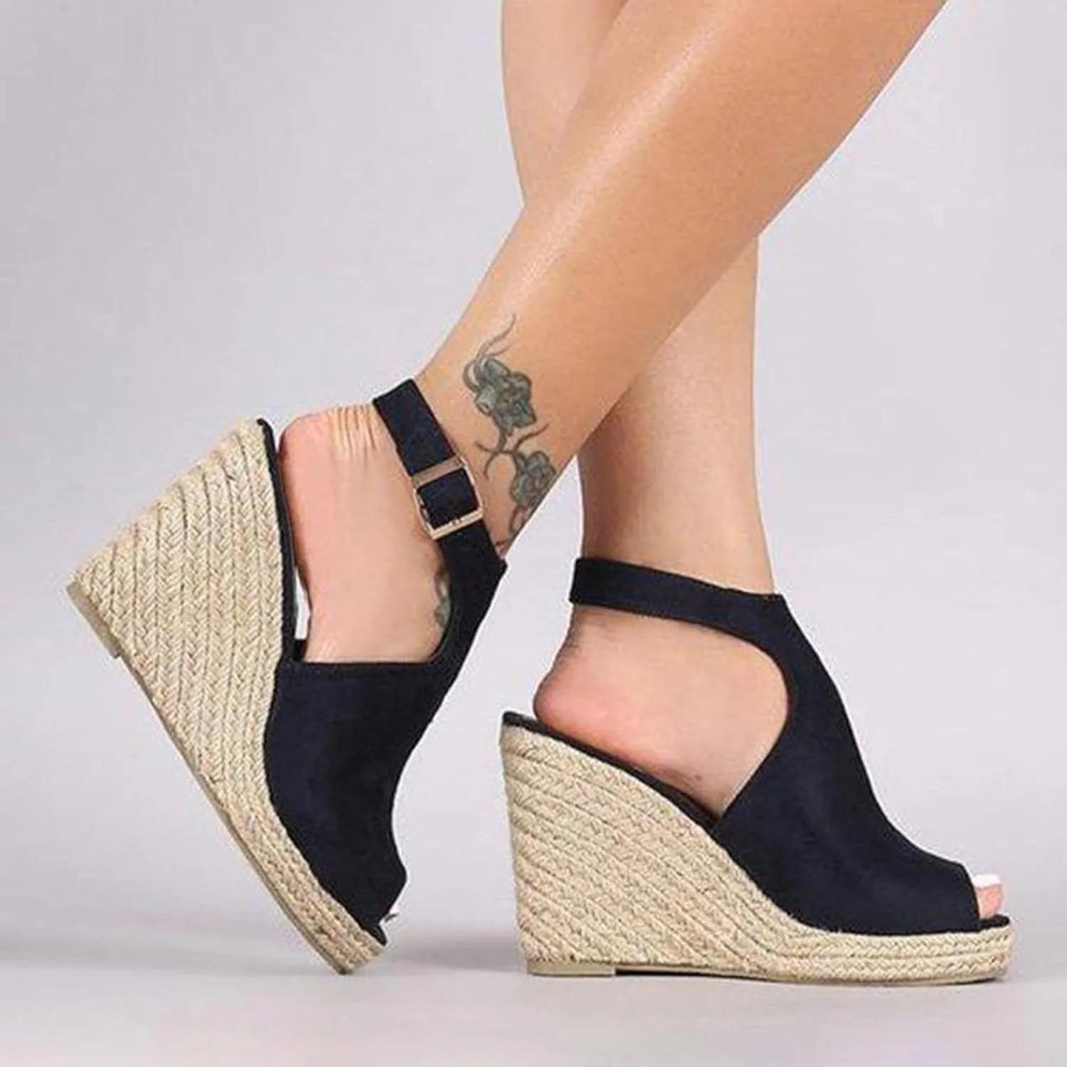 Women's Sandals Dressy Summer Wedge, Womens Espadrille Wedge Sandals Peep Toe Buckle Strap Platform Sandals