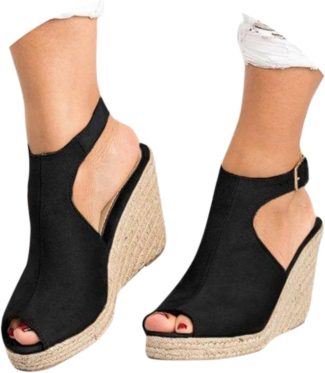 Women's Sandals Dressy Summer Wedge, Womens Espadrille Wedge Sandals Peep Toe Buckle Strap Platform Sandals