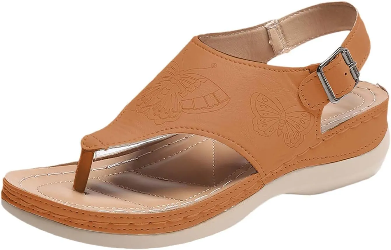 Womens Sandals Summer 2025 Comfortable Sandals Arch Support Wedge Flip Flops Wide Width Sandal Summer Beach Platform Slip-on Orthopedic Shoes Casual Dressy Wear 2025