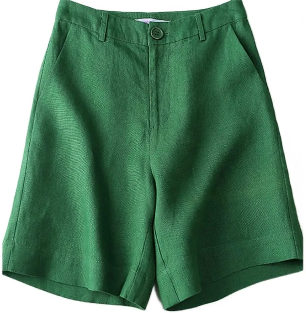 Women's Shorts Casual Shorts Candy Classic Linen Button Fly Straight Shorts Women's Shorts(D,2XL)