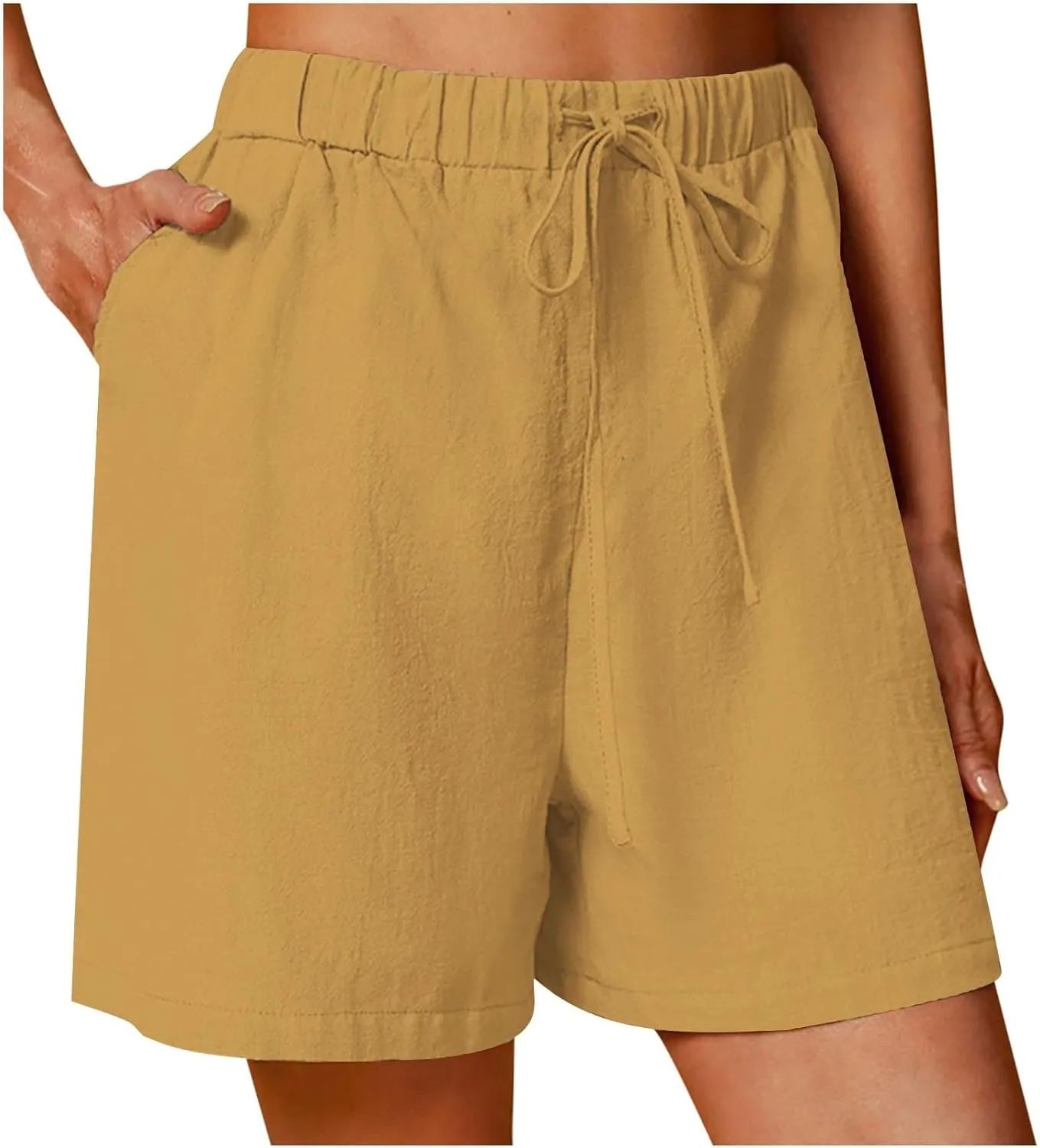 Womens Shorts Summer 2025 Casual Linen Shorts Drawstring Elastic Waist Shorts Pants Loose High Waist Shorts Pants