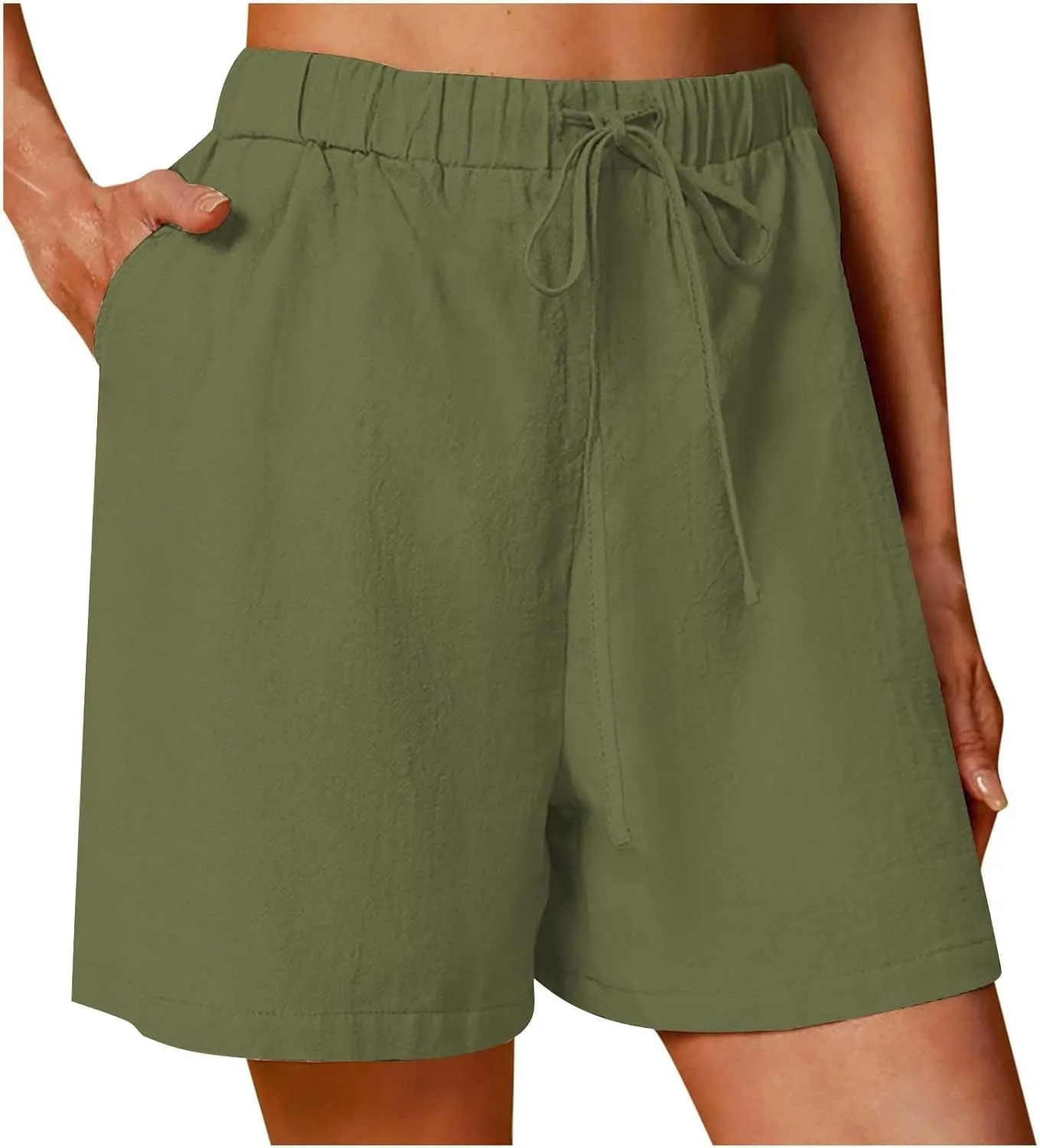 Womens Shorts Summer 2025 Casual Linen Shorts Drawstring Elastic Waist Shorts Pants Loose High Waist Shorts Pants