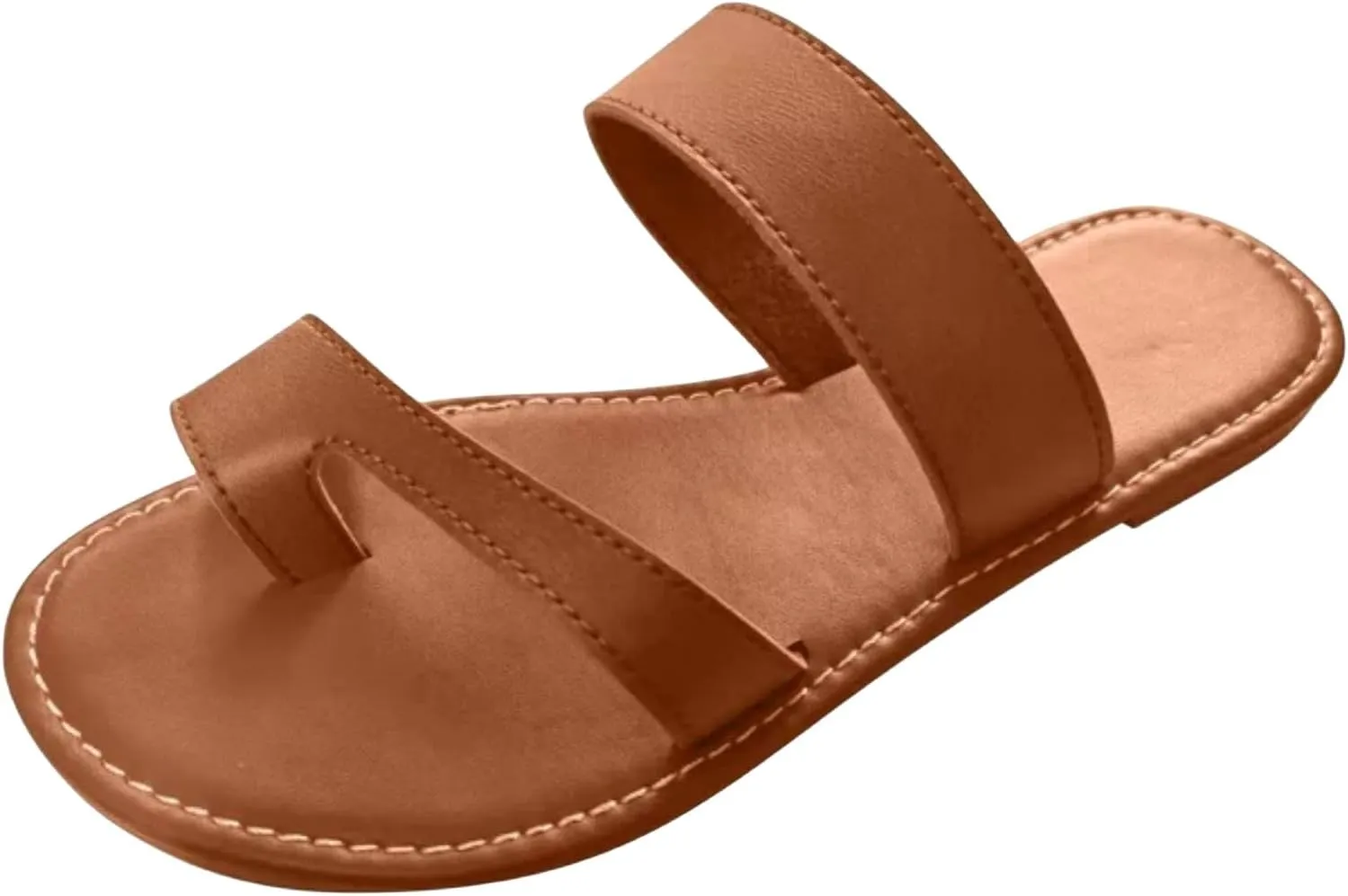 Womens Slide Sandals Slip On Flat Flip Flop Thong Casual Summer Ring Toe Flat Sandals, Beach Outdoor Comfortable Slip On Flip Flops Leather Ankle Strap Walking Slippers for Women
