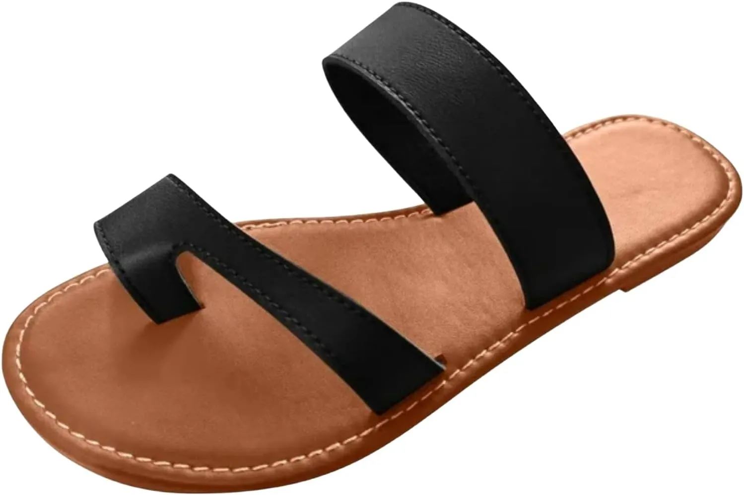 Womens Slide Sandals Slip On Flat Flip Flop Thong Casual Summer Ring Toe Flat Sandals, Beach Outdoor Comfortable Slip On Flip Flops Leather Ankle Strap Walking Slippers for Women