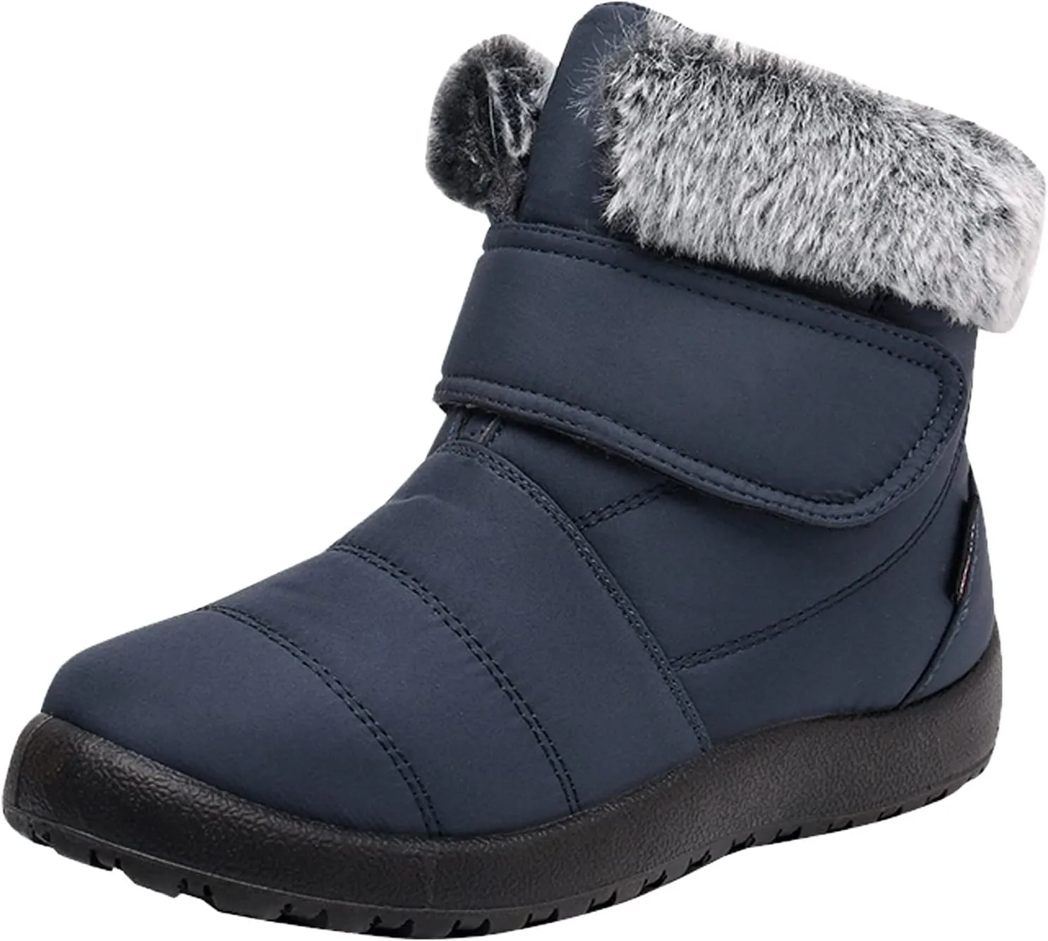Womens Snow Boots Warm Fleece Lined Winter Boots Comfortable Slip On Outdoor Shoes for Women Round Toe Hook Loop Flat Boots Water-proof Booties Anti-Slip Walking Shoes Mid-Calf Boots