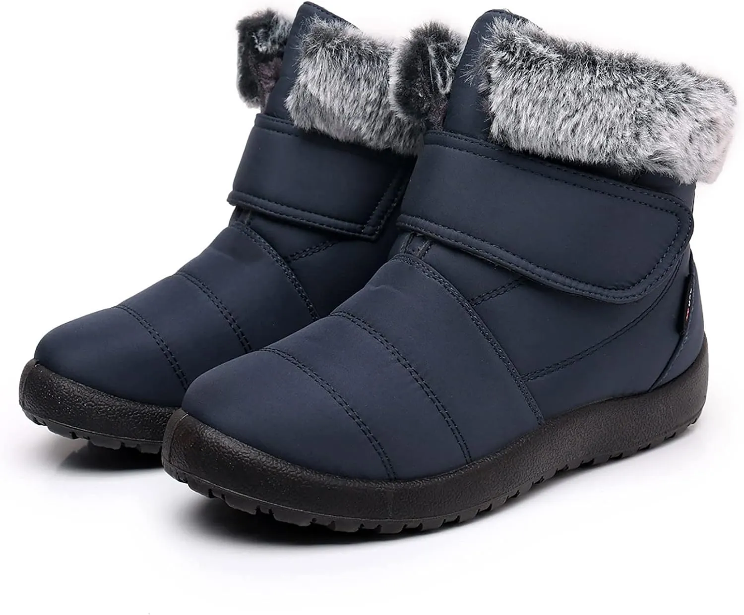 Womens Snow Boots Warm Fleece Lined Winter Boots Comfortable Slip On Outdoor Shoes for Women Round Toe Hook Loop Flat Boots Water-proof Booties Anti-Slip Walking Shoes Mid-Calf Boots