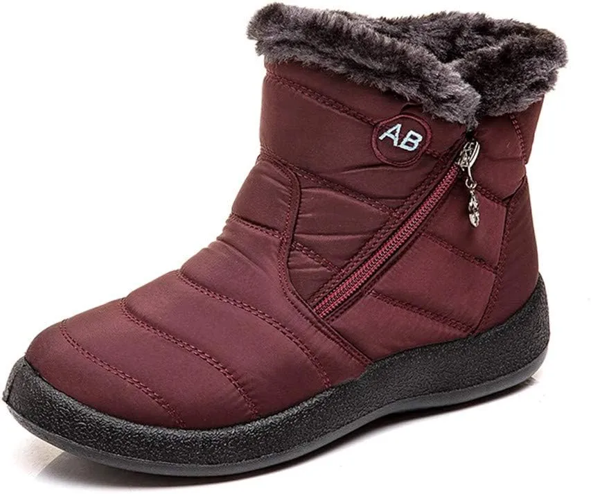 Womens Snow Boots Waterproof, Winter Snow Boots Lightweight Warm Faux Fur Lined Mid-Calf Booties Outdoor Booties Comfortable Furry Mid Calf Warm Shoes for Women