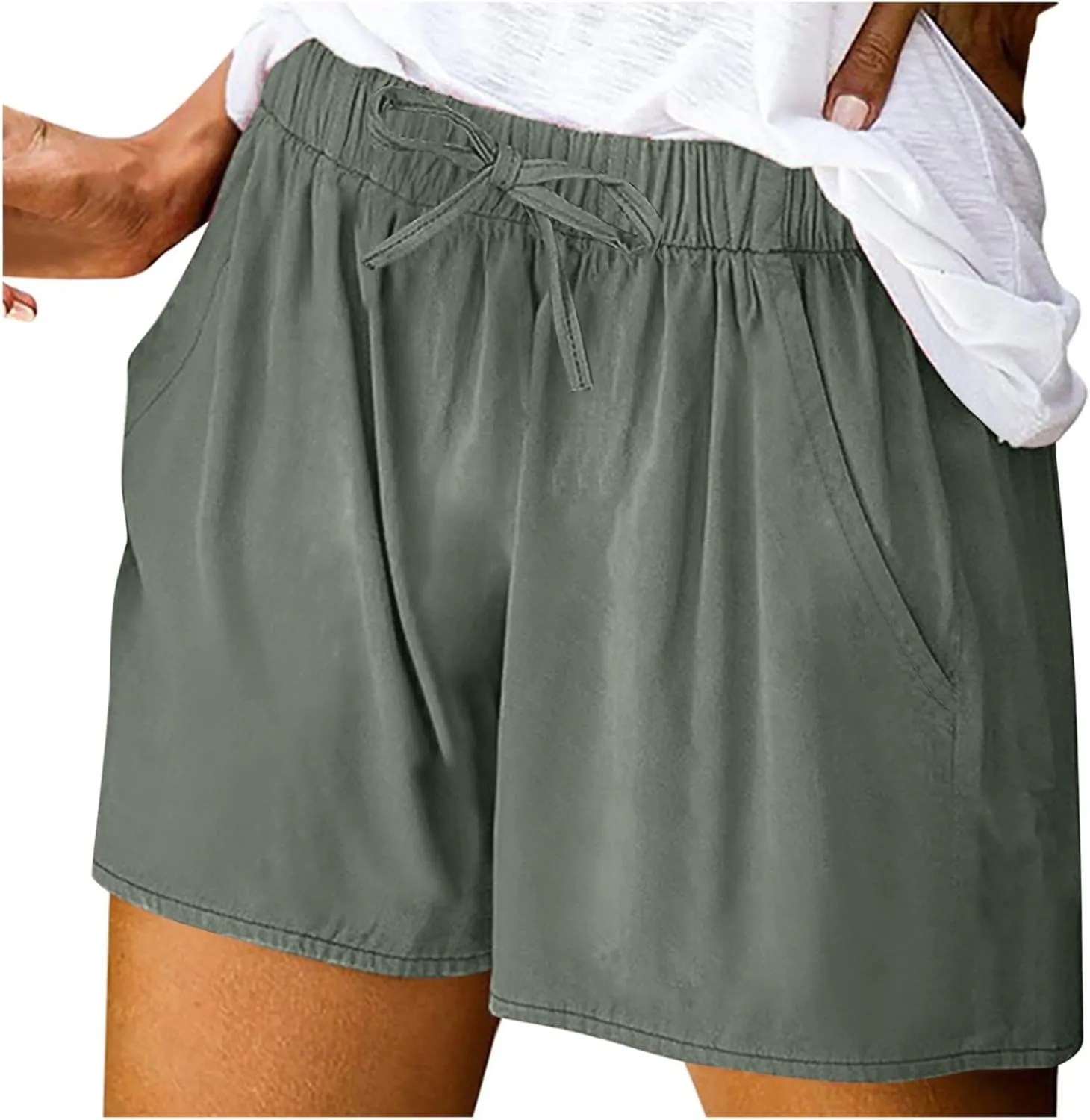 Women's Spring Summer Solid Li NEN Shorts with Split Pocket Casual Pants Falls Creek Pants