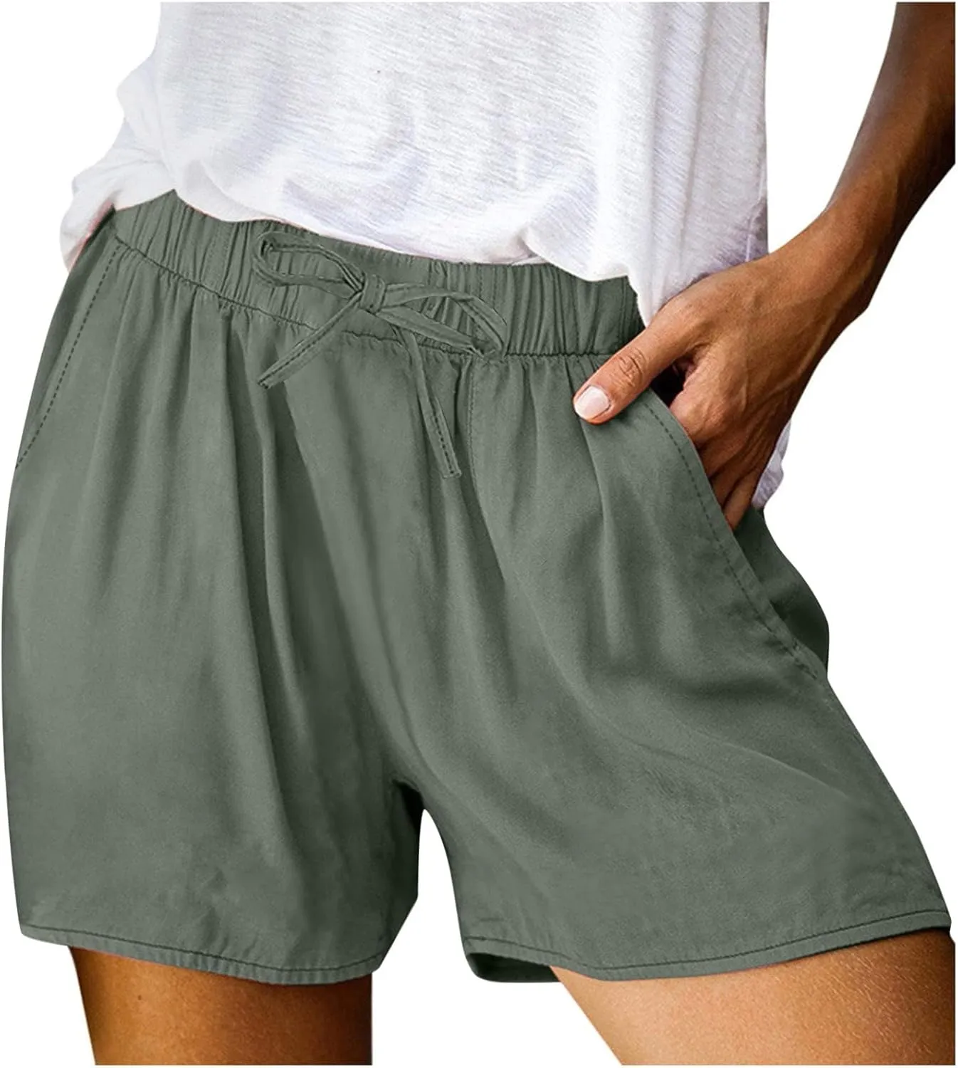 Women's Spring Summer Solid Li NEN Shorts with Split Pocket Casual Pants Falls Creek Pants