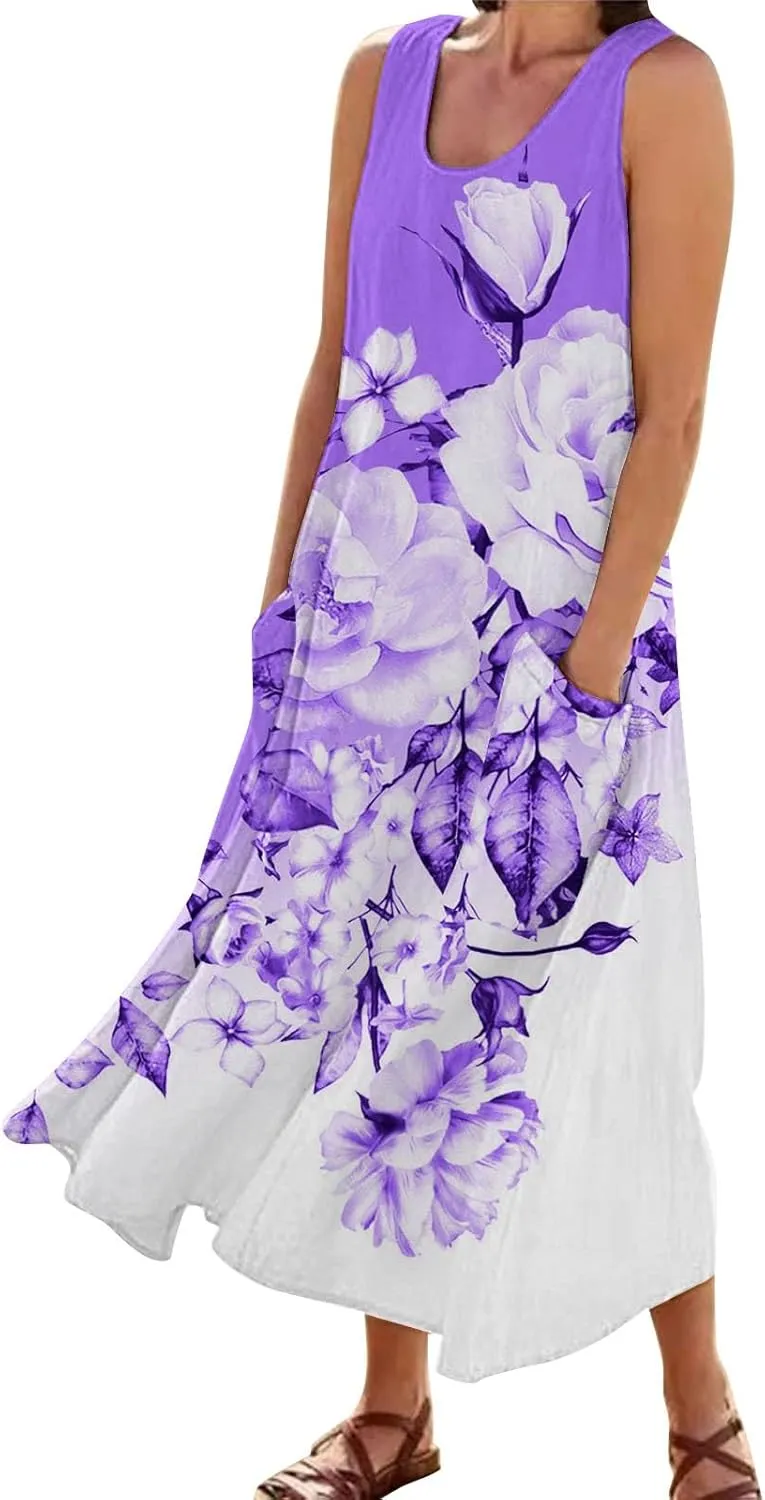 Womens Summer Dresses Summer Dresses for Women Plus Size Beach Dress Casual Sundresses Sexy Sleeveless Dress Flowy