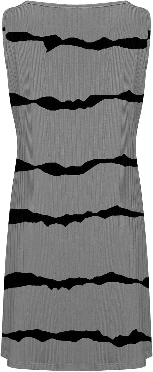 Women's Summer Tank Mini Dress Sleeveless A-Line Dresses Casual Stripe Floral T-Shirt Dress Flowy Beach Sundress