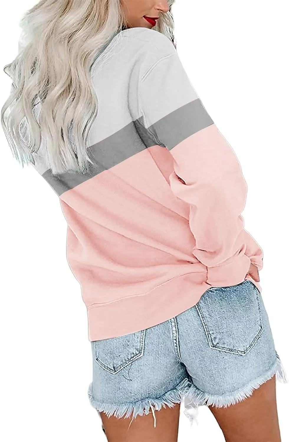 Women's Sweatshirts Casual Long Sleeve Color Block Tops Crewneck Pullover Sweatshirts Lightweight Tops with Pockets