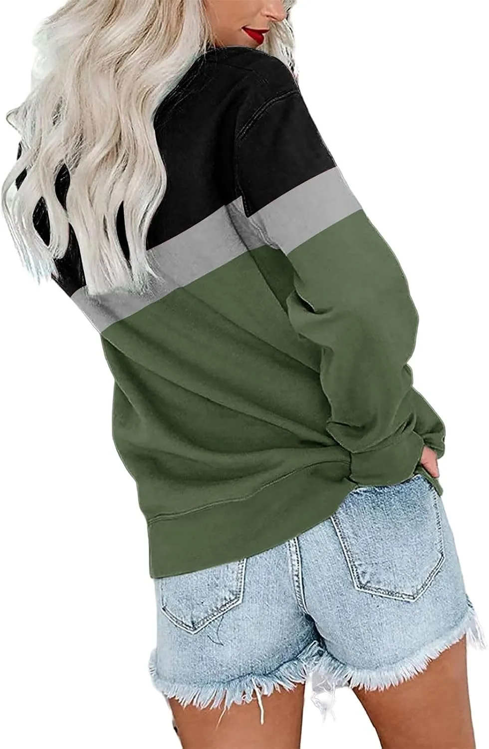 Women's Sweatshirts Casual Long Sleeve Color Block Tops Crewneck Pullover Sweatshirts Lightweight Tops with Pockets