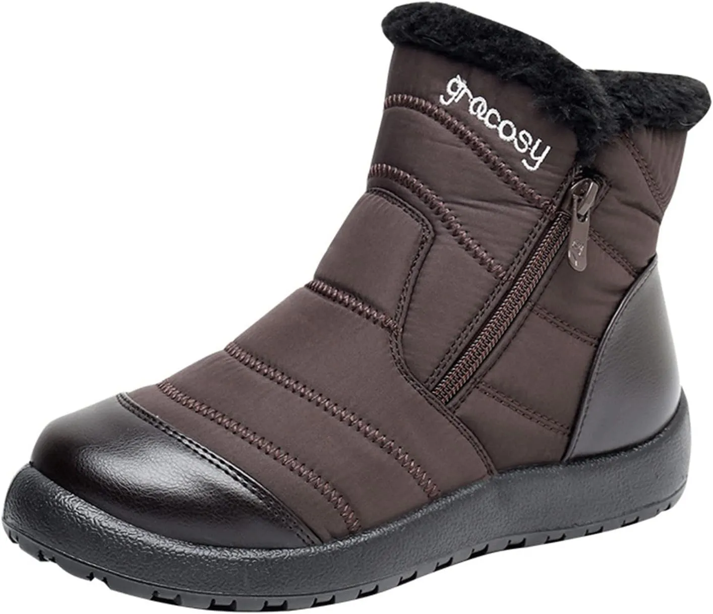 Womens Warm Fleece Lined Winter Snow Boots Water-proof Ankle Boots for Women Outdoor Booties Comfortable Shoes for Women Slip On Short Boots Lightweight Anti-Slip Shoes with Side Zipper