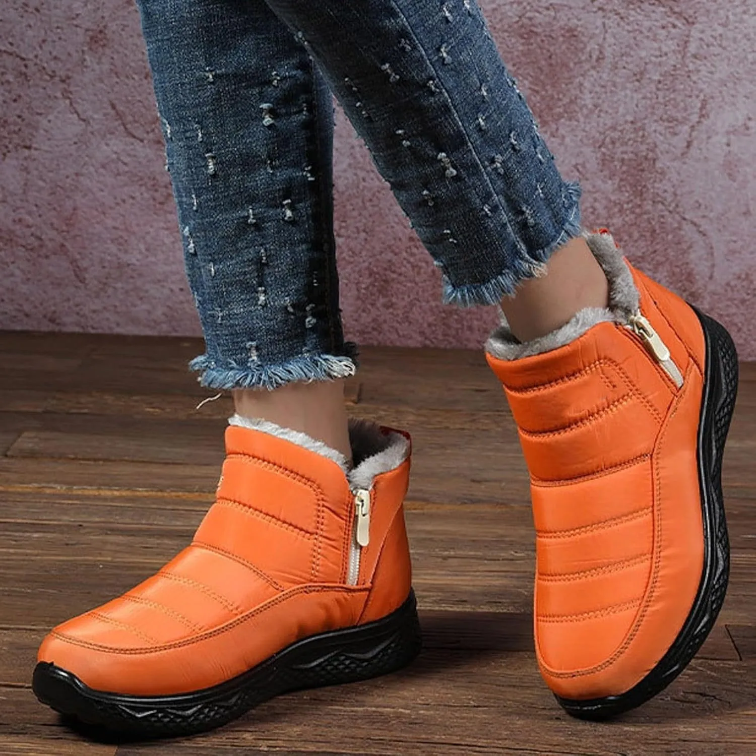 Womens Waterproof Snow Boots, Winter Snow Boots Lightweight Warm Faux Fur Lined Mid-Calf Booties Anti-Slip Cold Weather Comfortable Furry Mid Calf Warm Shoes