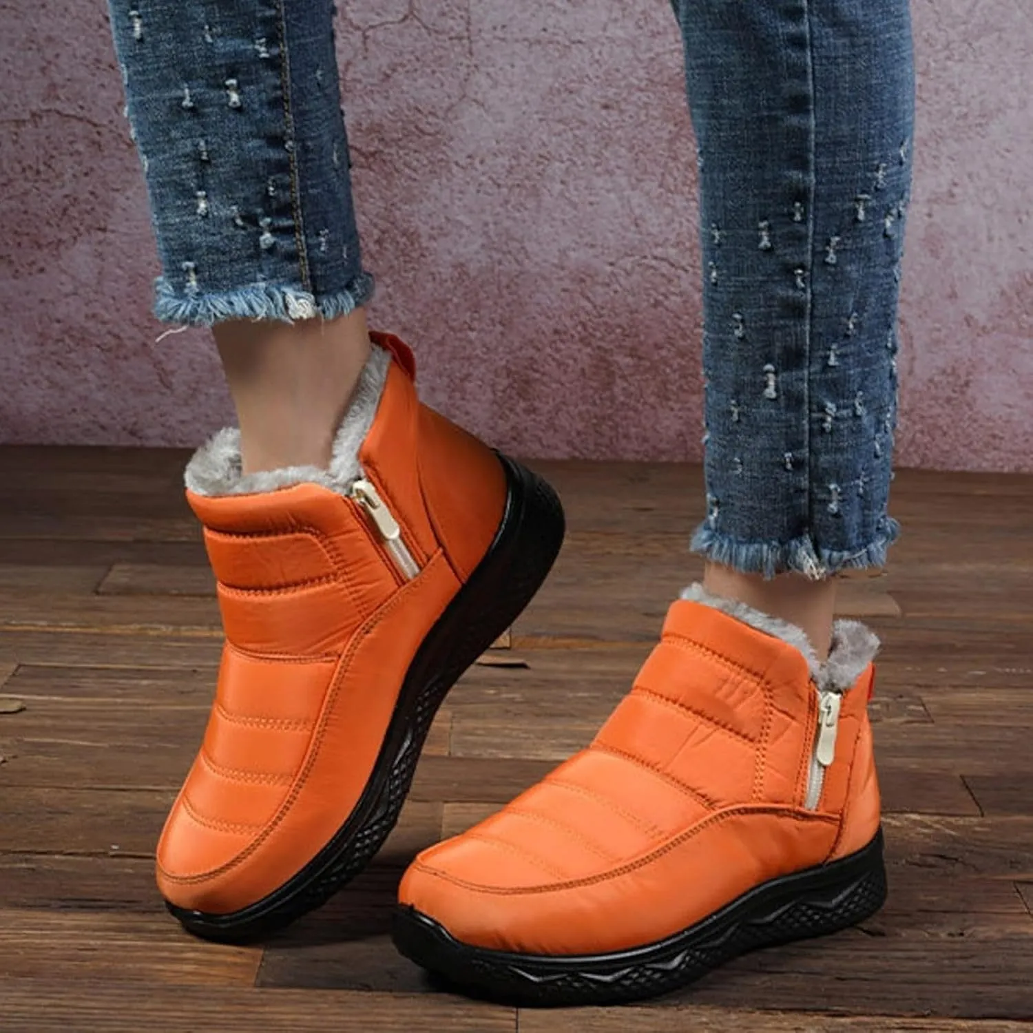 Womens Waterproof Snow Boots, Winter Snow Boots Lightweight Warm Faux Fur Lined Mid-Calf Booties Anti-Slip Cold Weather Comfortable Furry Mid Calf Warm Shoes