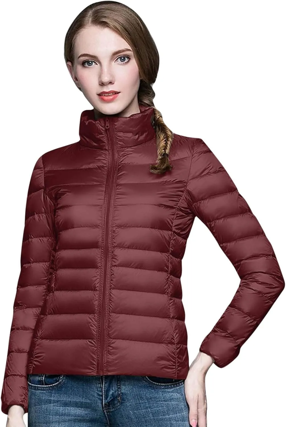Women's Winter Coats Lightweight Packable Hooded Puffer Jacket Warm Down Coat Ski Coat Long Sleeve Zip Up Quilted Overcoat