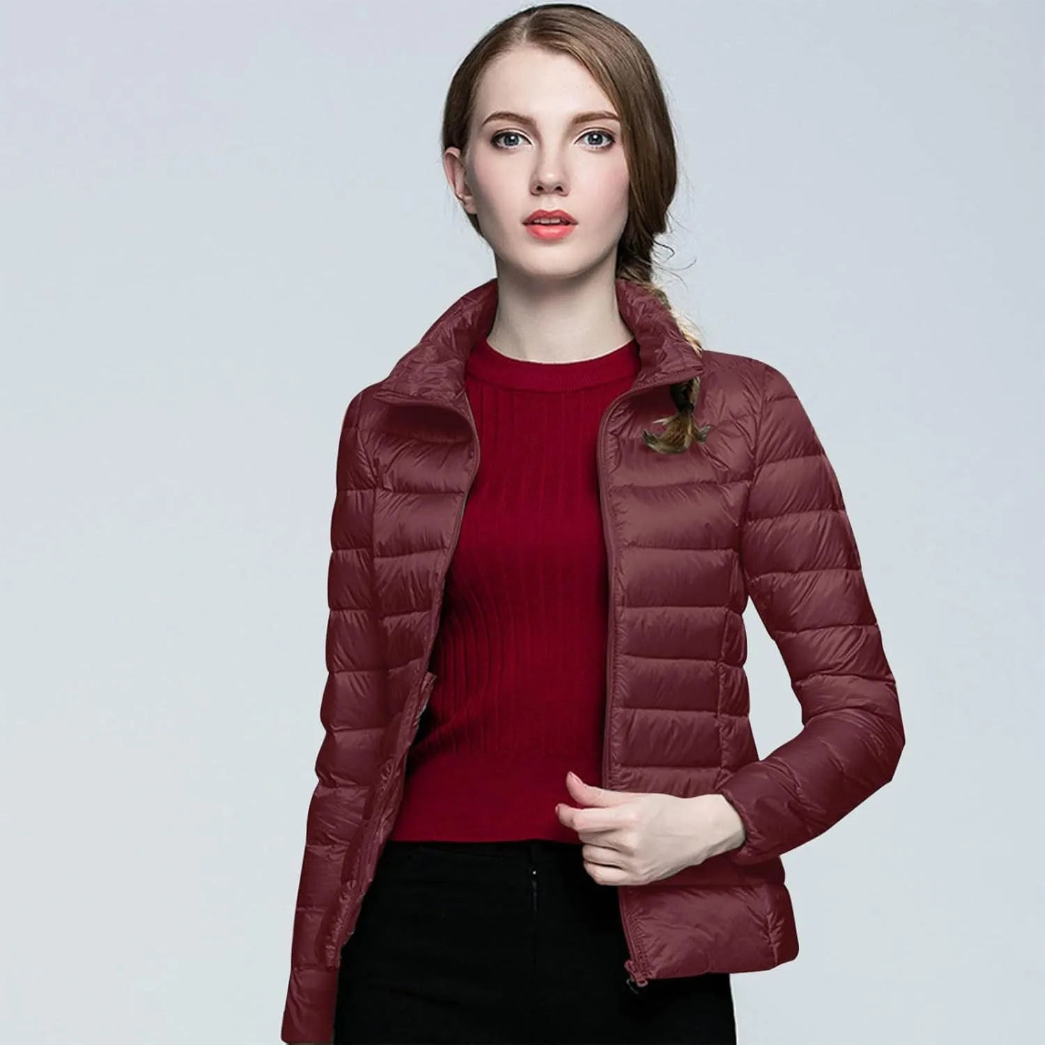 Women's Winter Coats Lightweight Packable Hooded Puffer Jacket Warm Down Coat Ski Coat Long Sleeve Zip Up Quilted Overcoat